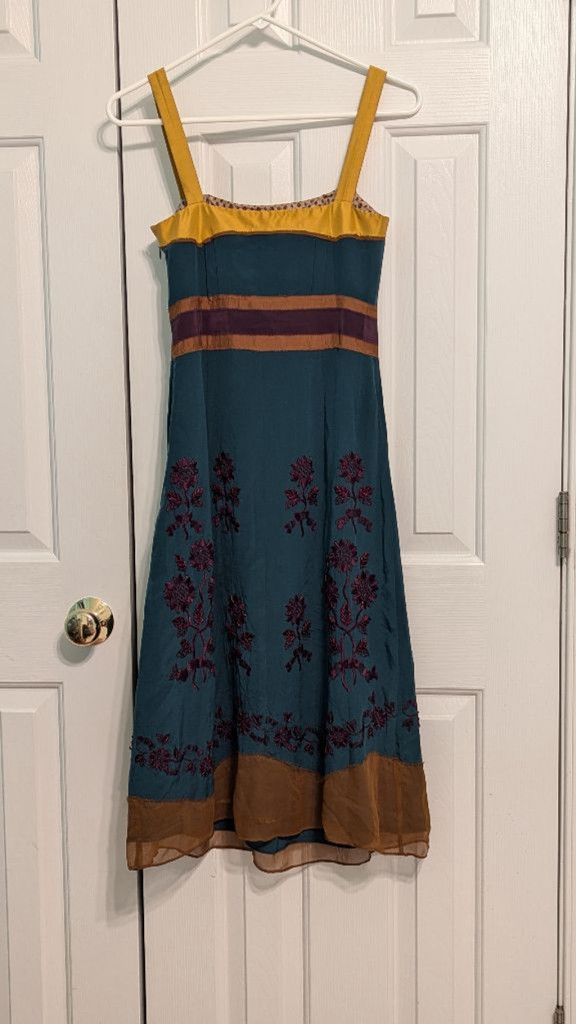 Designer Women's Tocca Dress, Size 0, Teal and Gold Size XS / US 0-2 / IT 36-38 - 2 Thumbnail