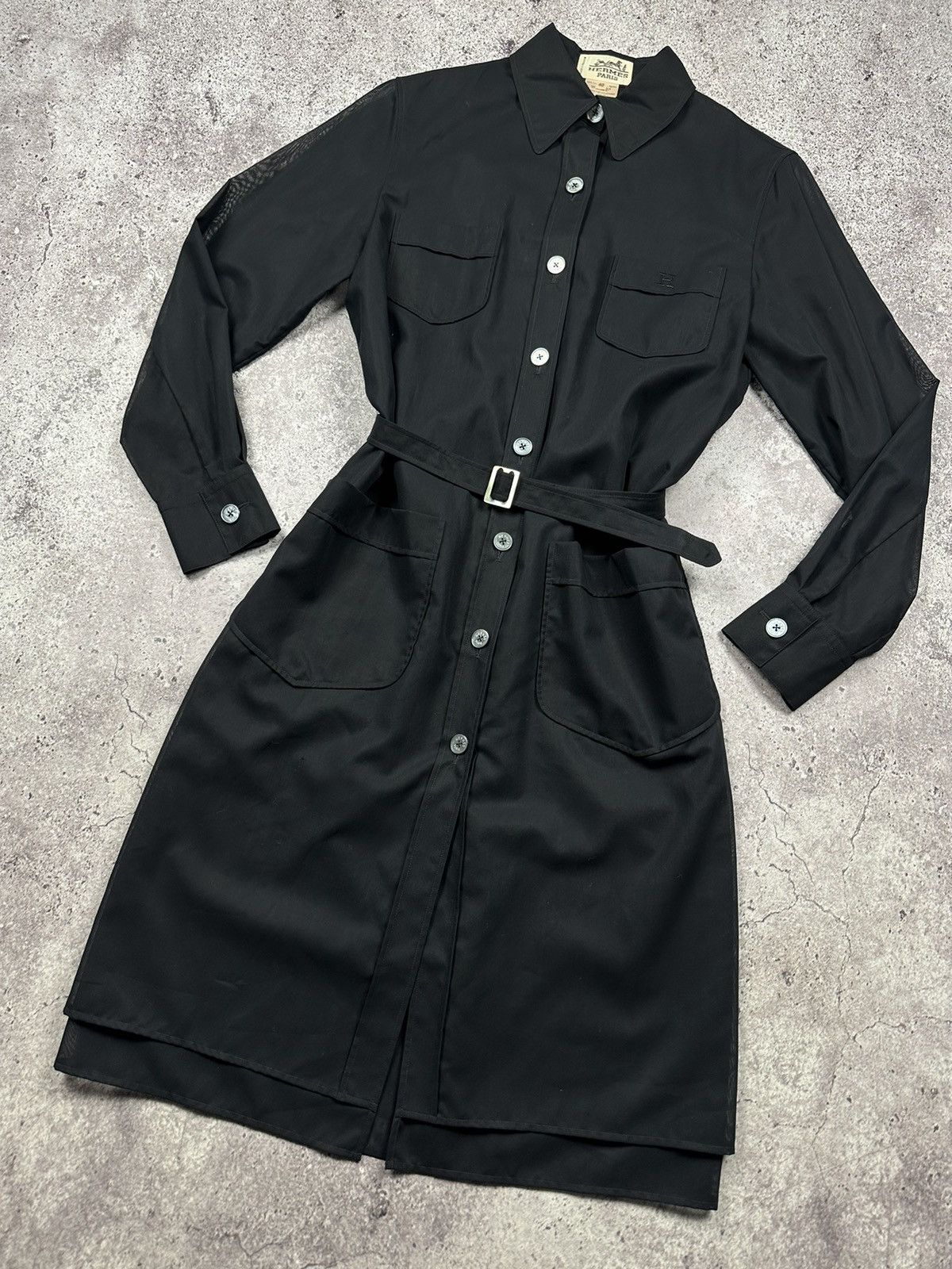 Hermes Vintage Hermès Paris Black Cotton Shirt Dress Belted Size M / US 6-8 / IT 42-44 - 2 Thumbnail