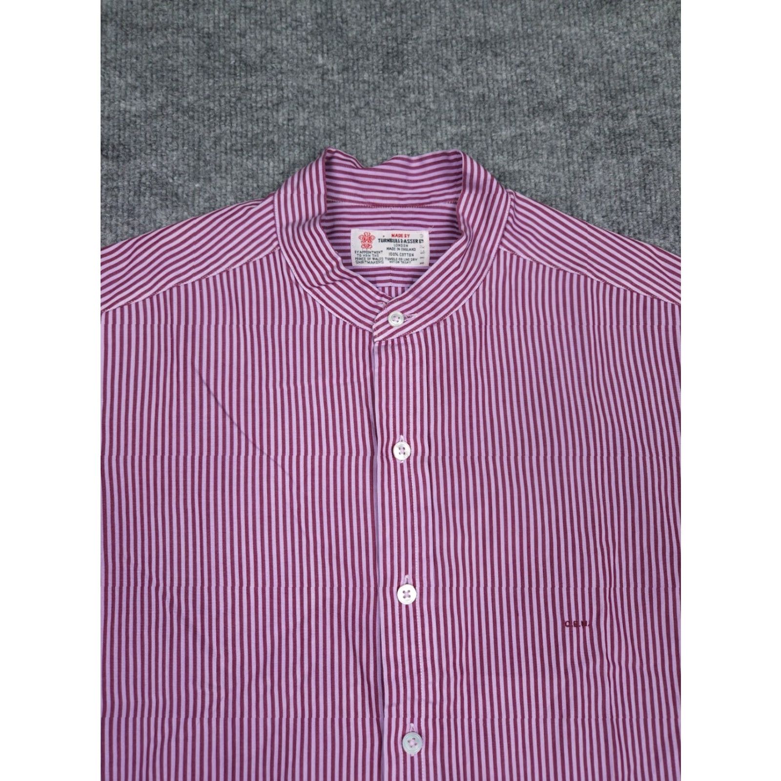 Turnbull & Asser Turnbull & Asser Shirt Men's Striped Pink Band Collar Cotton 2XL Regular Long Sleeve Dress Shirt Mens Size US XXL / EU 58 / 5 - 2 Thumbnail
