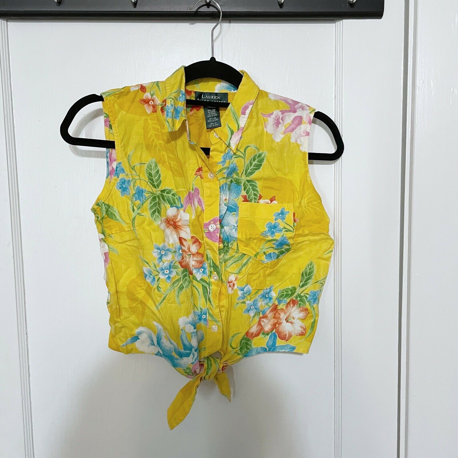 Lauren Ralph Lauren LRL Ralph Lauren MP Floral Hawaiian Crop Top Yellow Linen Size M / US 6-8 / IT 42-44 - 1 Thumbnail