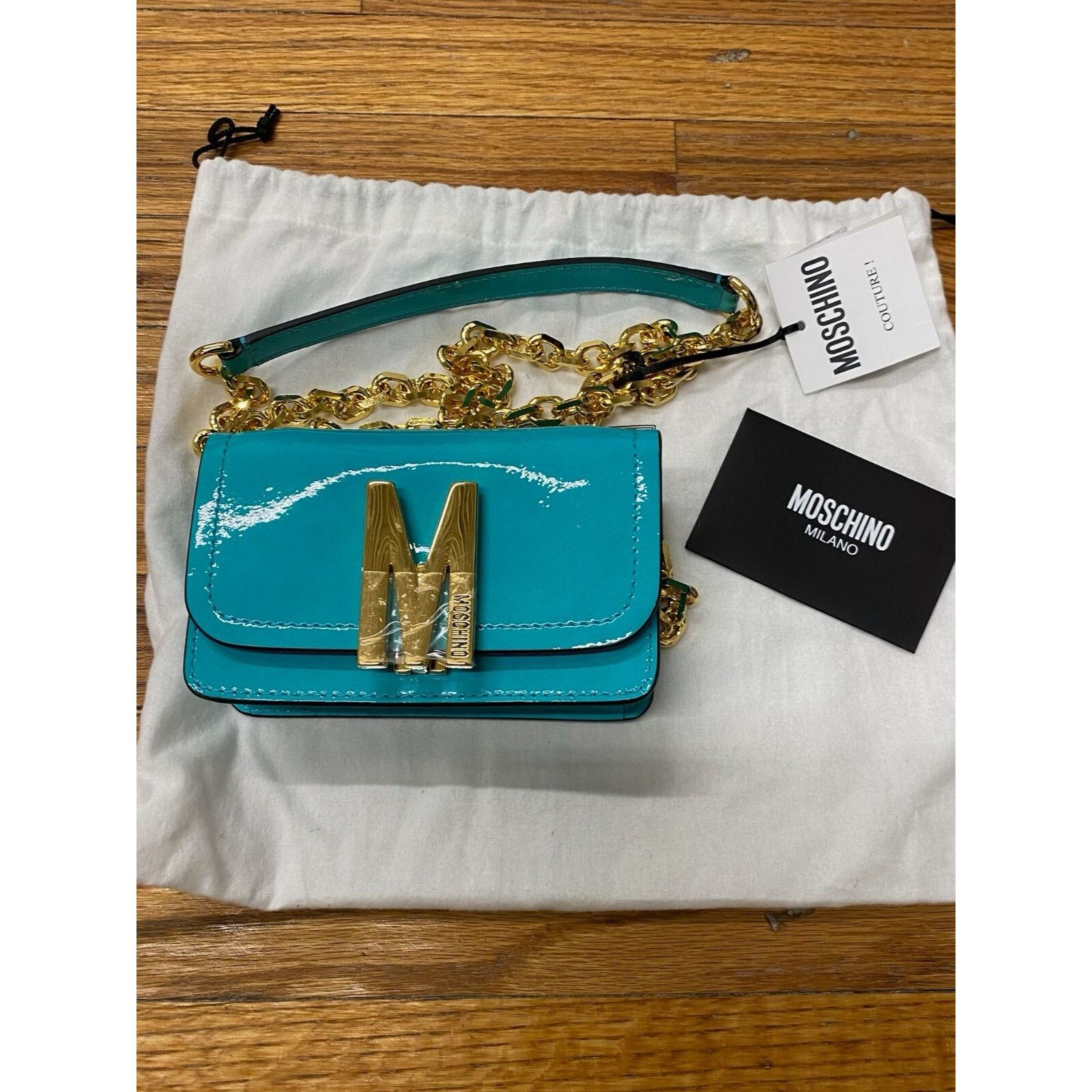 Moschino AW22 MOSCHINO Couture Jeremy Scott "M" Turquoise Leather Bag Size ONE SIZE - 2 Thumbnail