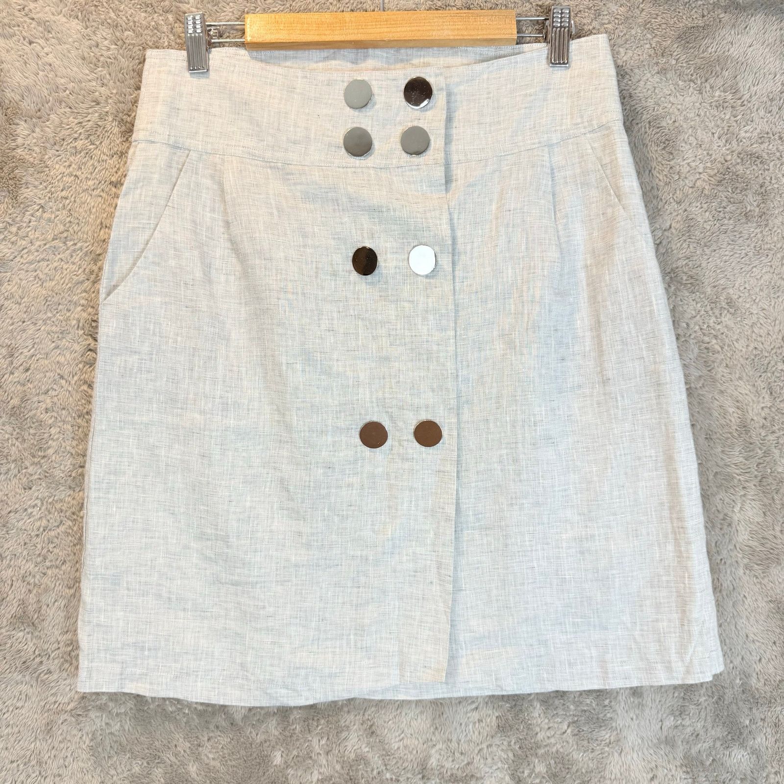 Anthropologie Lauren Moffatt Linen Button Wrap Skirt 10 Anthropologie Size 32" / US 10 / IT 46 - 1 Thumbnail