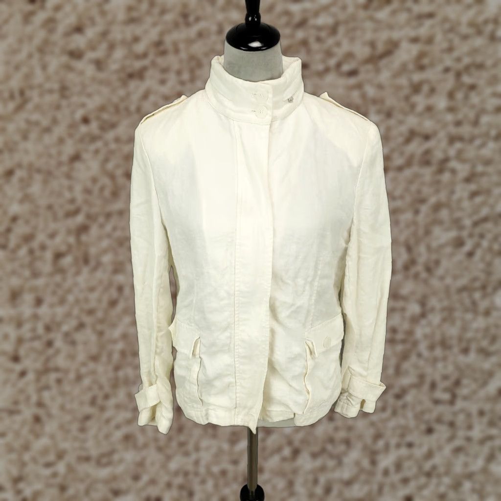 Talbots VINTAGE Talbots Linen Jacket Womens Petite 14 White Casual Travel Workwear Short Sleeve Full Zip Hood Packable Size XL / US 12-14 / IT 48-50 - 1 Thumbnail
