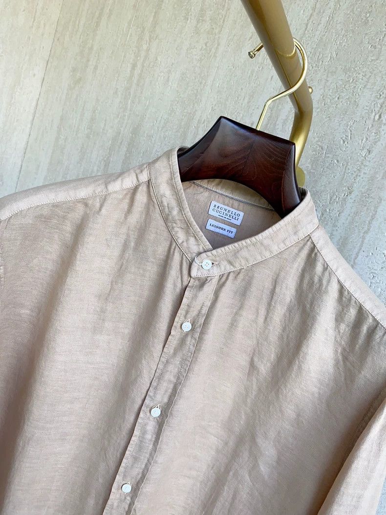 Brunello Cucinelli Brunello Cucinelli Camel Linen-Cotton Shirt - dmc Size US XXL / EU 58 / 5 - 1 Thumbnail
