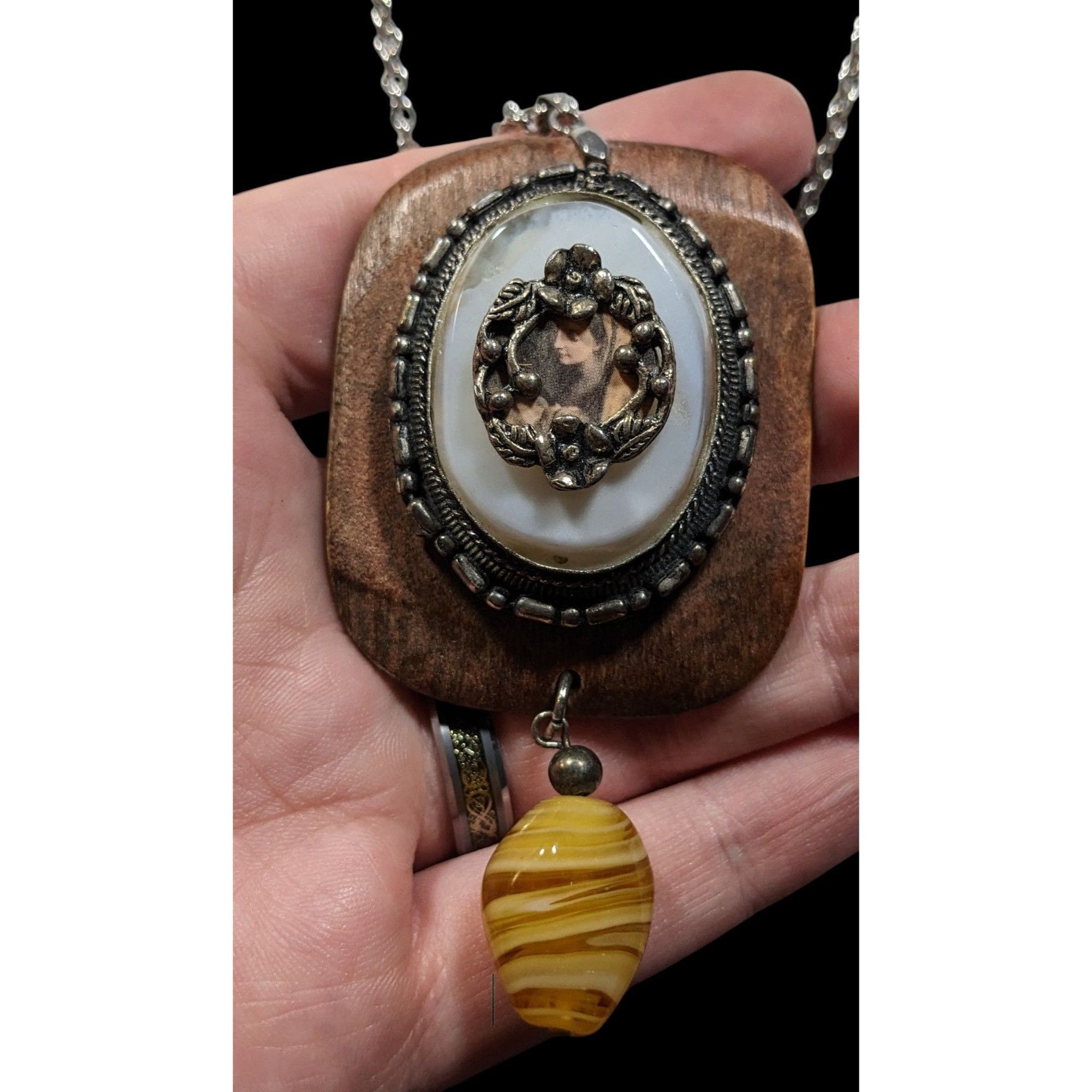 Handmade Vintage Handmade Victorian Mixed Media Pendant Necklace Size ONE SIZE - 1 Thumbnail
