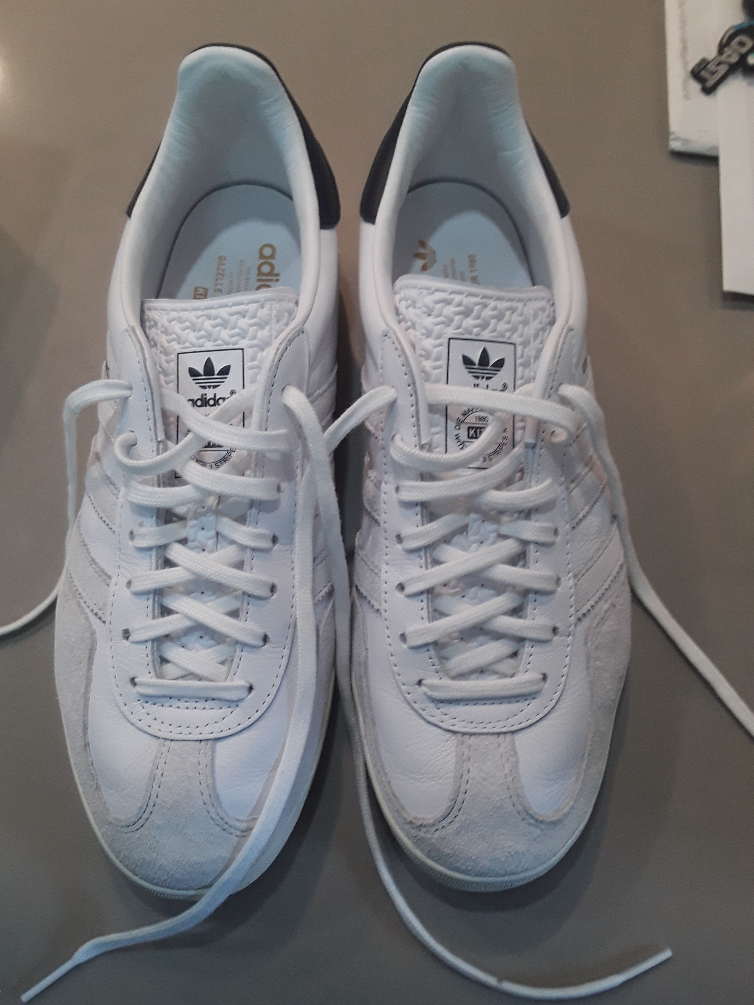 image of Adidas Gazelle Indoor Kith Classics White Navy Shoes in Navy White, Men's (Size 8.5)