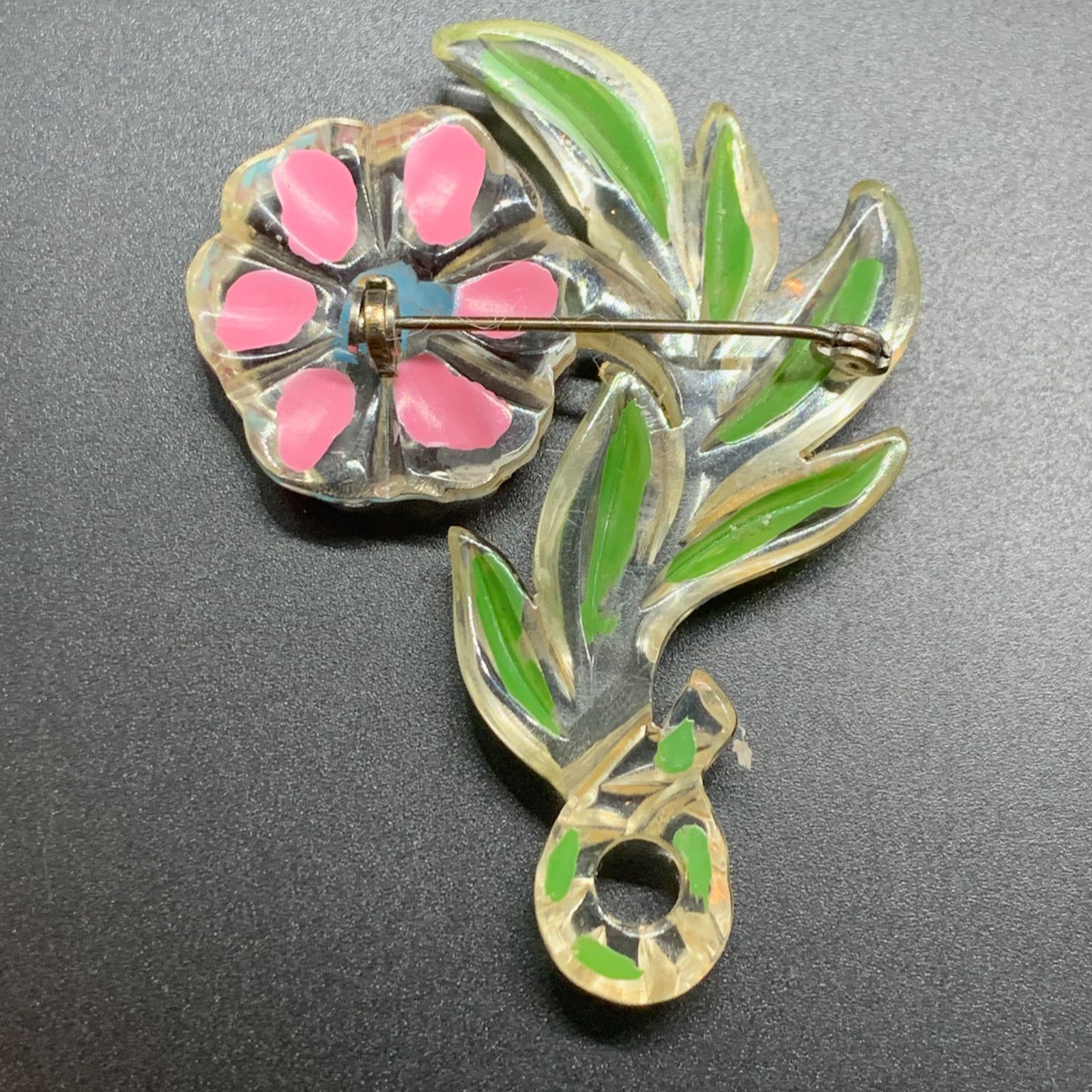 Vintage Vintage Reverse Carved Lucite Pink Flower Brooch Pin 2.5" Size ONE SIZE - 2 Thumbnail