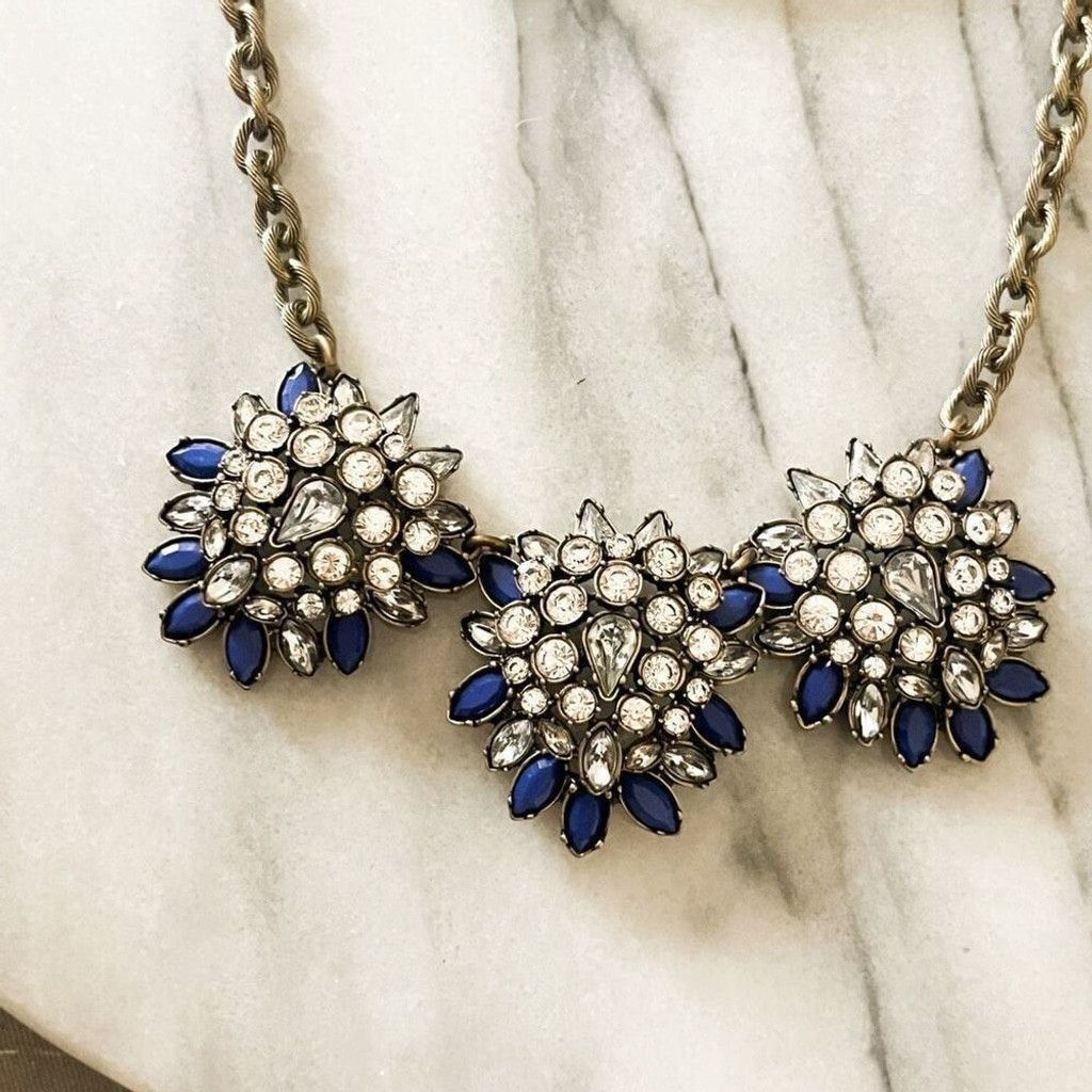 Loft LOFT Statement Necklace Blue Clear Silver Toned Metal Size ONE SIZE - 4 Thumbnail