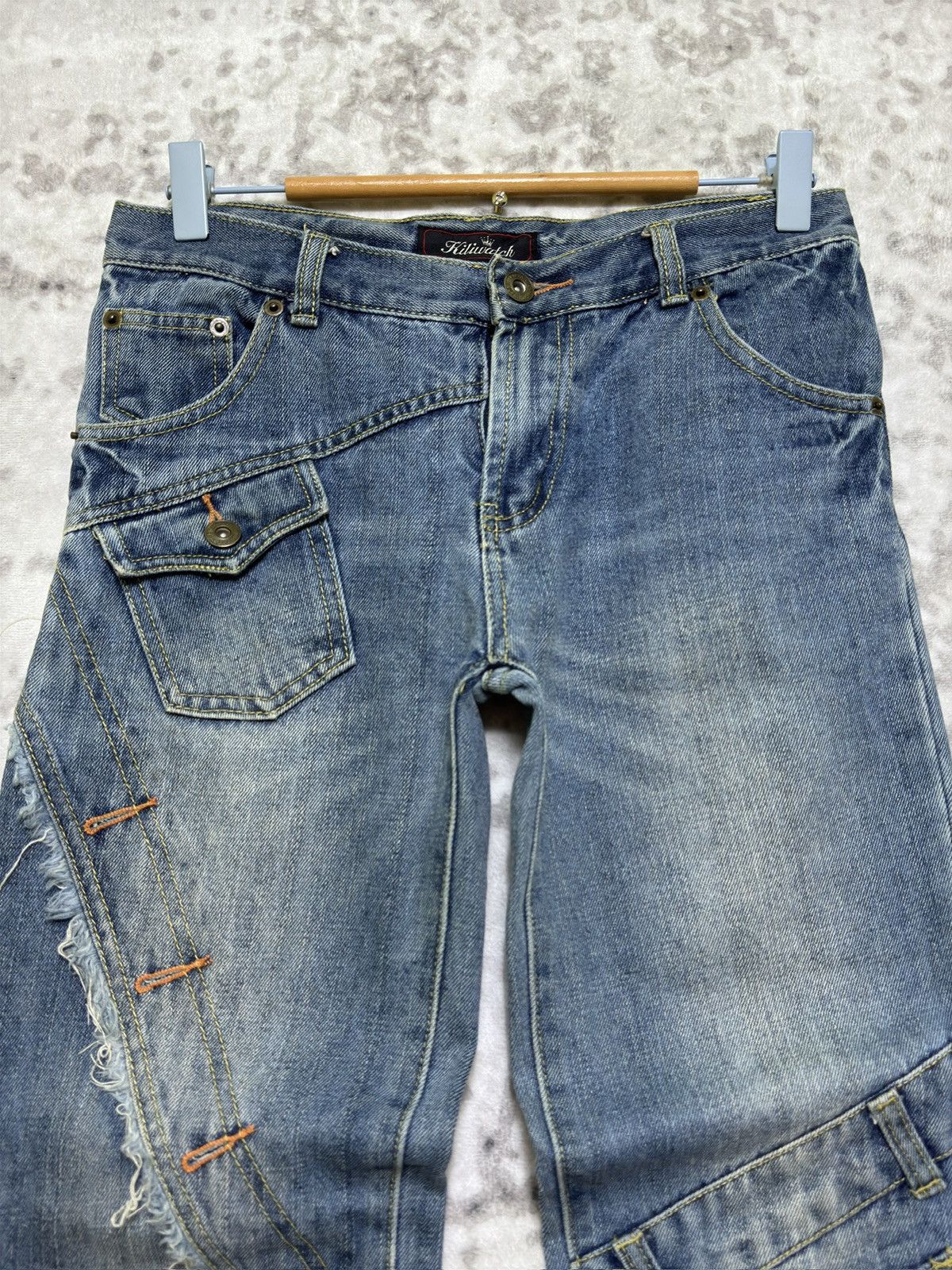 Japanese Brand Y2K Kiliwatch Paris Multipocket Patchwork Denim Jeans Size 28" / US 6 / IT 42 - 3 Thumbnail