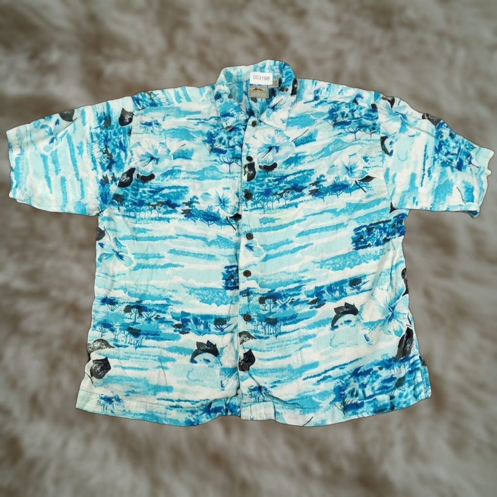 Vintage VINTAGE Hobie Hawaiian Shirt 1X Blue Floral Button-Up Short Sleeve Aloha Mens Size US XL / EU 56 / 4 - 1 Thumbnail