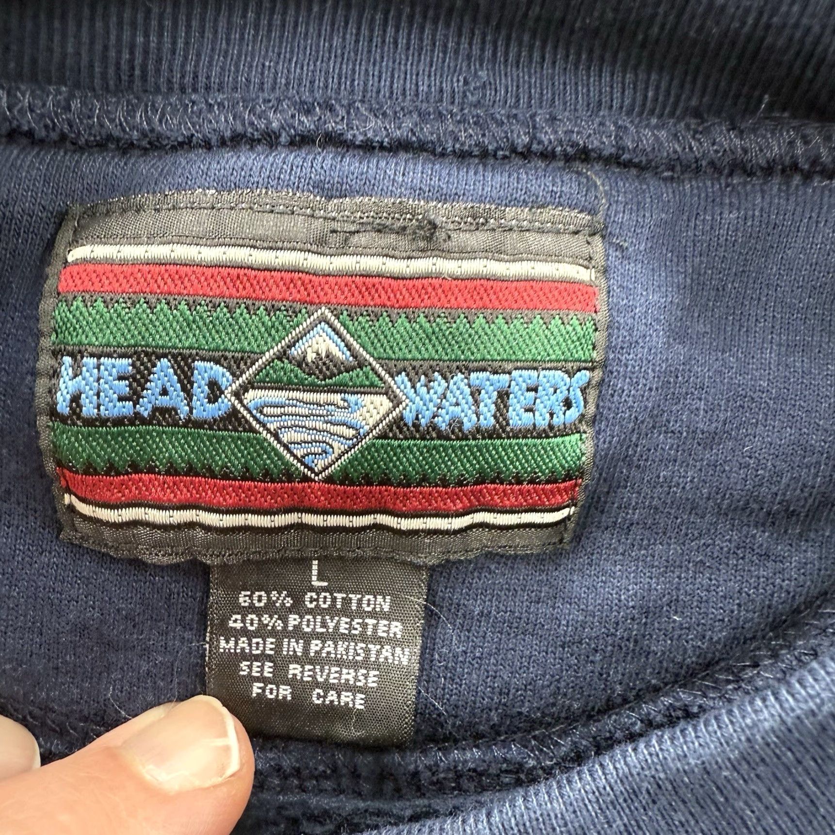 Vintage VINTAGE Head Waters Sweatshirt Men L Blue Cotton Graphic Print 90s Wool? Size US L / EU 52-54 / 3 - 3 Thumbnail