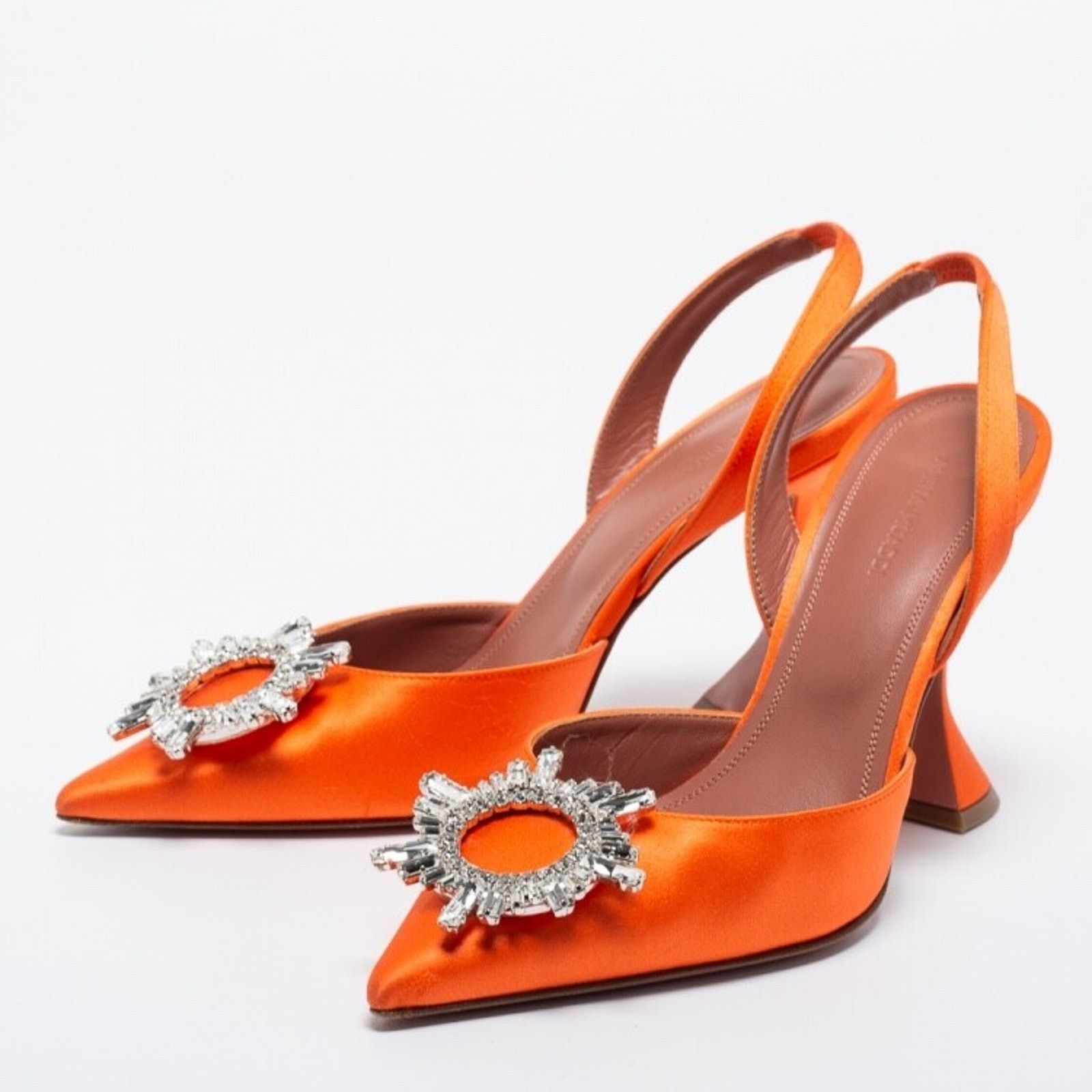 Amina Muaddi Amina Muaddi 95 Begum Sling Orange Satin Crystal Size US 6.5 / IT 36.5 - 14 Thumbnail
