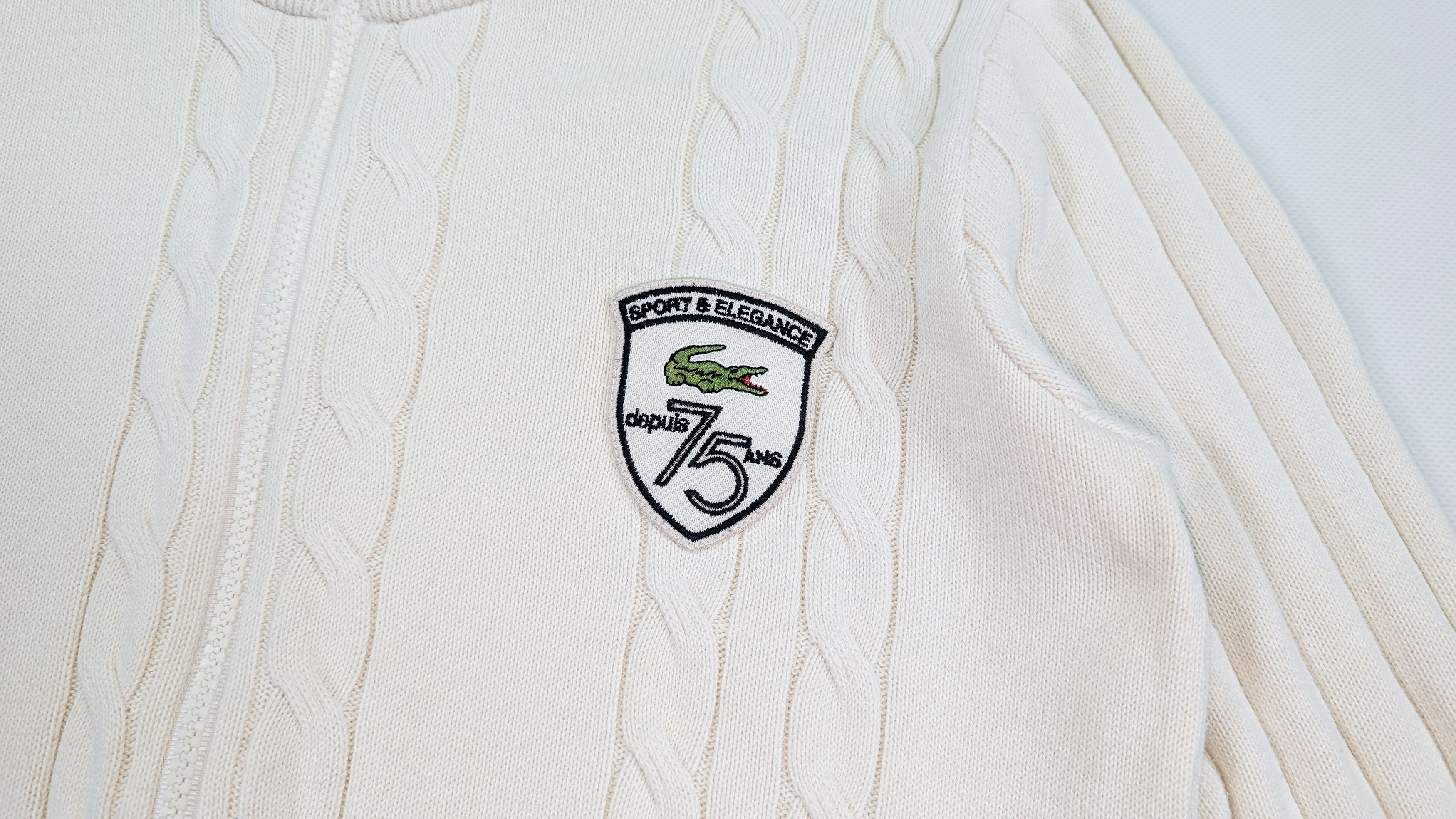 Lacoste Lacoste 75th Anniversary Cable Knit Zip Cotton Sweater Size M / US 6-8 / IT 42-44 - 3 Thumbnail