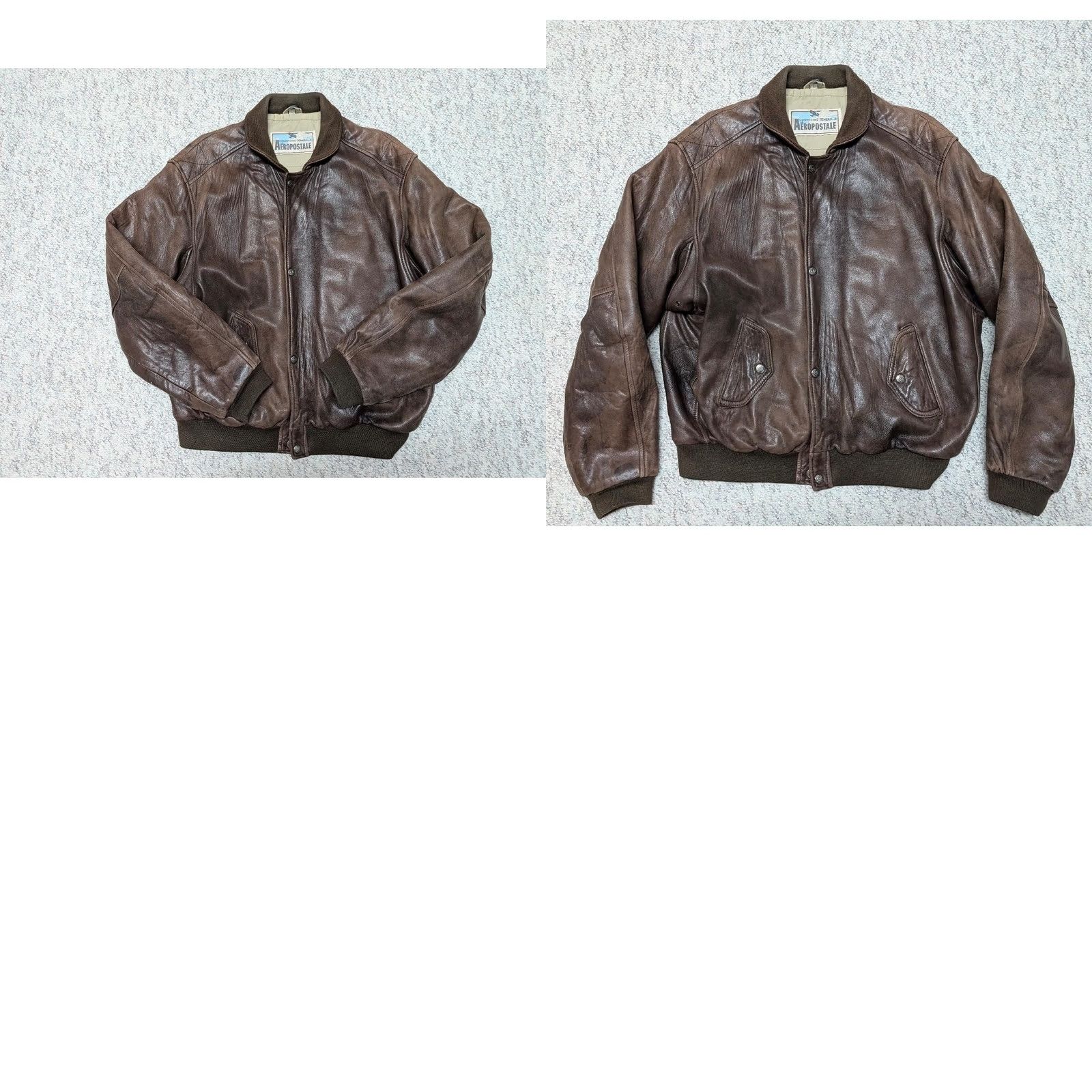 Aeropostale VINTAGE Aeropostale Leather Jacket Bomber Jacket Mens L 44 Brown Wool? (keep to original words only) Size US L / EU 52-54 / 3 - 8 Thumbnail