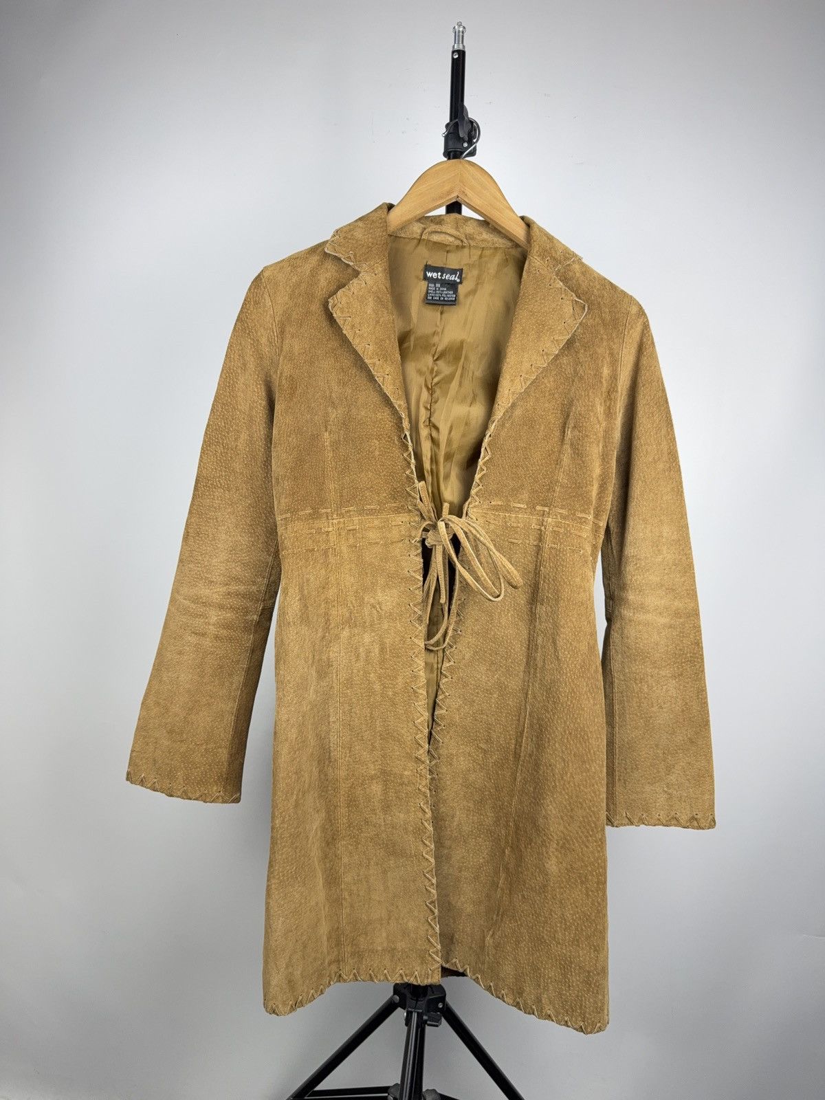 Genuine Leather Western Y2K Suede Leather Boho Coat Tan Whipstitch Jacket Size XS / US 0-2 / IT 36-38 - 2 Thumbnail