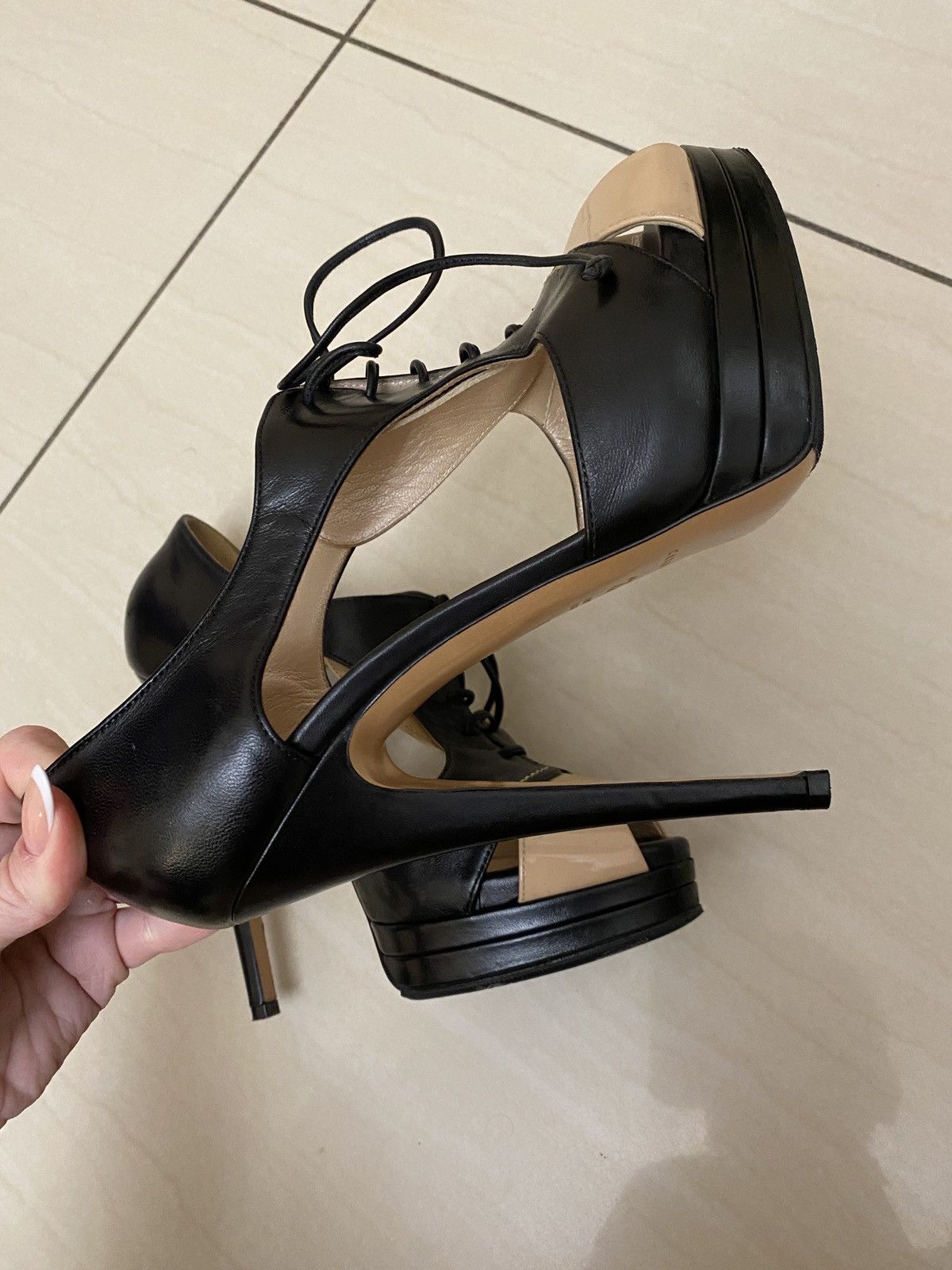 image of Casadei Heel Shoes in Black/Beige, Women's (Size 8)