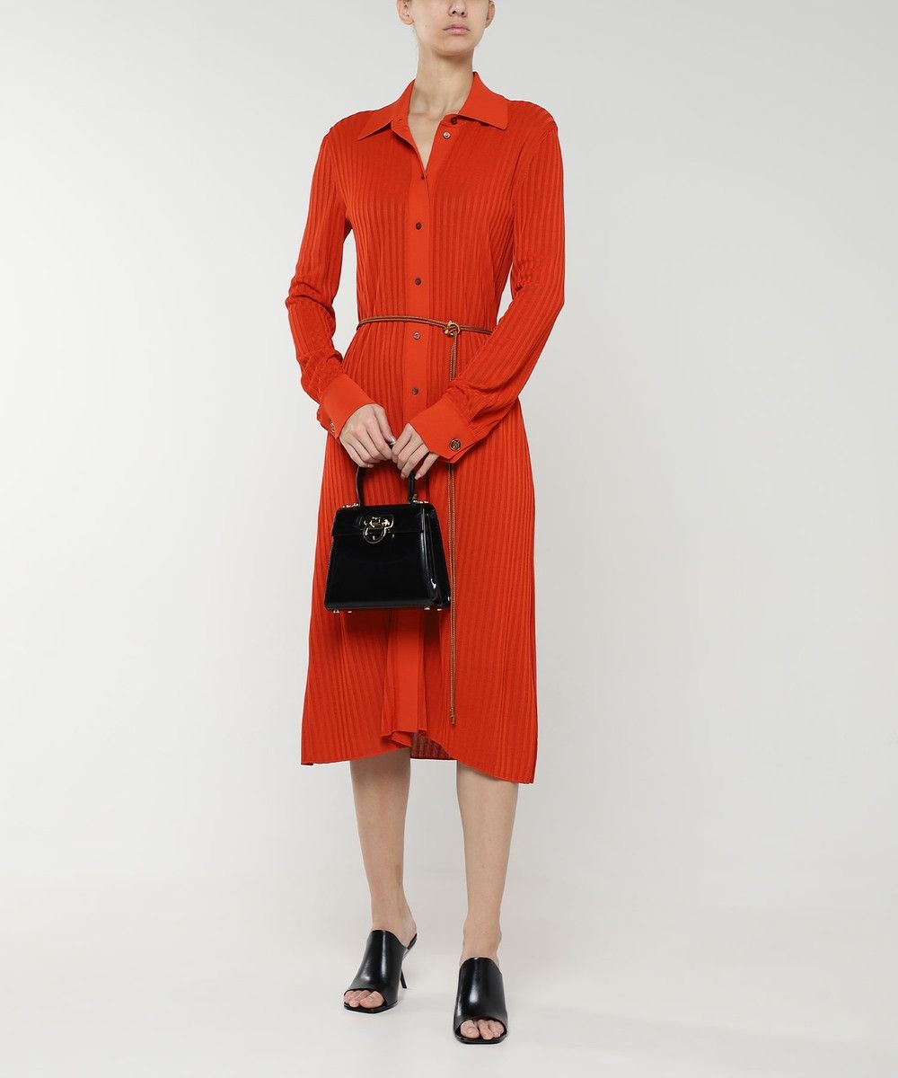 Salvatore Ferragamo o1s1rm0924 Belted Rib Knit Polo Neck Midi Dress In Orange Size M / US 6-8 / IT 42-44 - 5 Thumbnail
