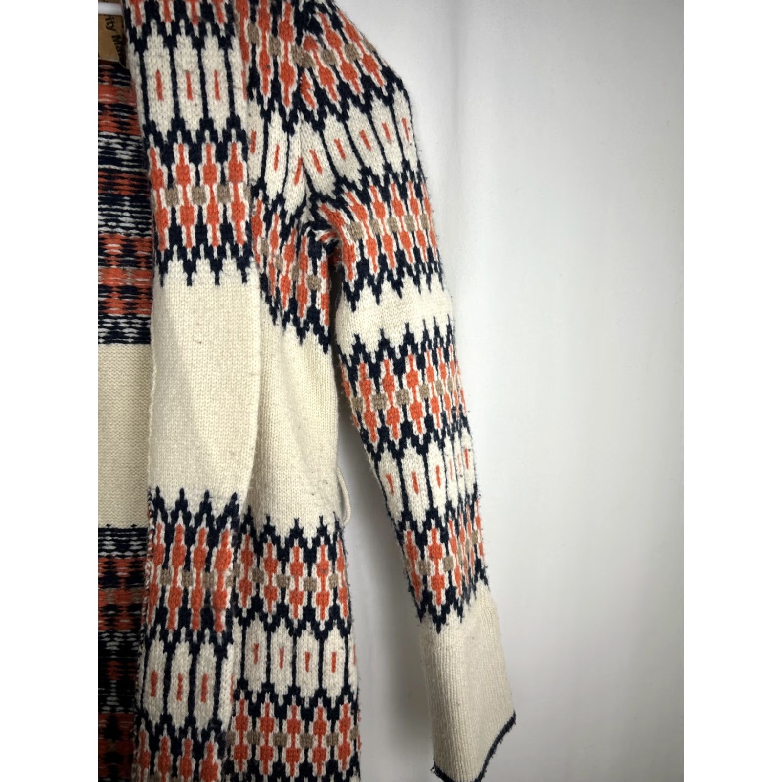 Lucky Brand VINTAGE Lucky Brand Cardigan Womens XS Wool Blend Belt Missing Belt Aztec Woodland Cream Blue Wool Blend Belted Cardigan Womens XS Blue Aztec Theme Size XS / US 0-2 / IT 36-38 - 4 Thumbnail