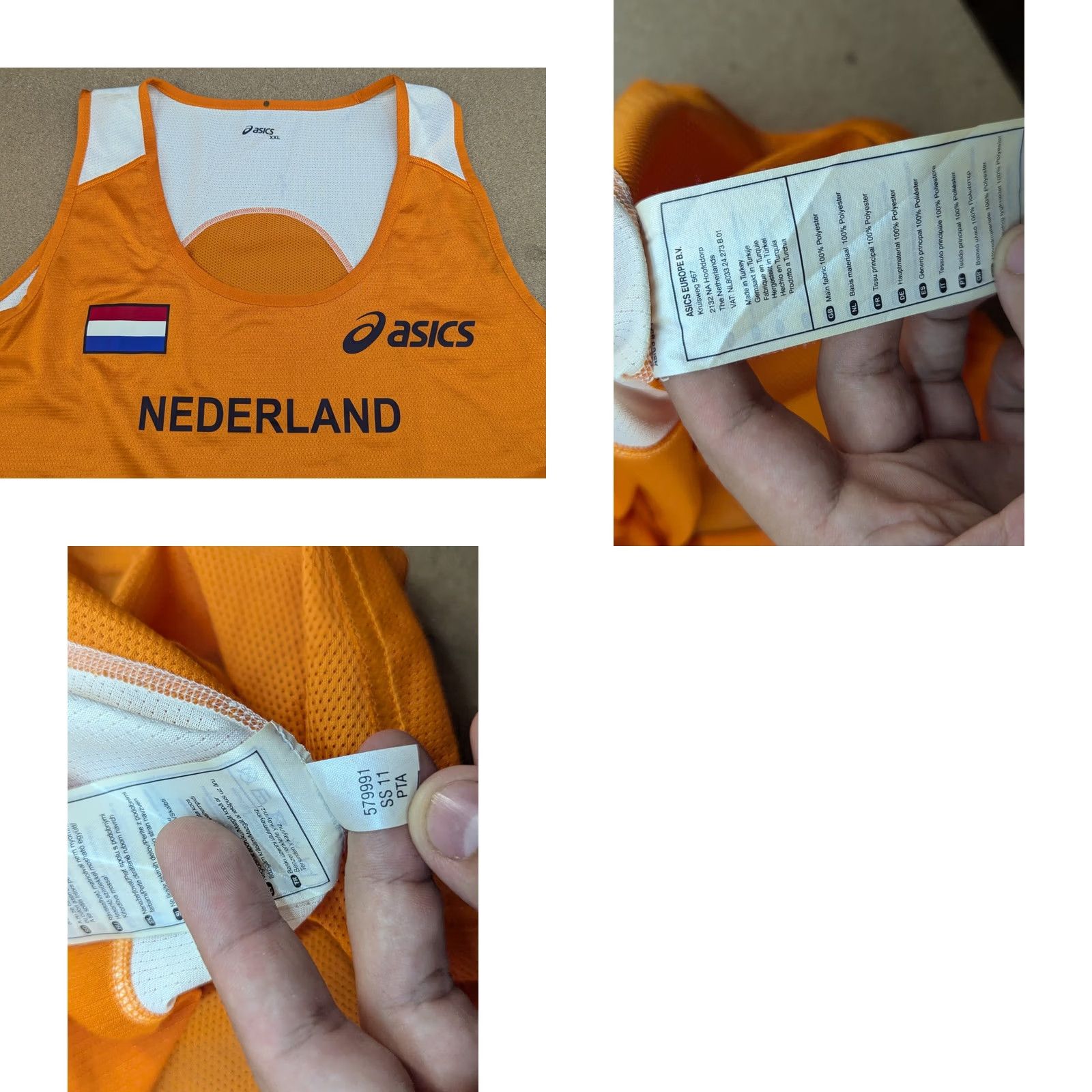 Asics ASICS Team Netherlands Running Jersey Vest 2XL Adult Mens Orange Sleeveless Mock Neck Jersey Athletic Lightweight Quick Dry Packable Sports Shirt Size US XXL / EU 58 / 5 - 9 Thumbnail