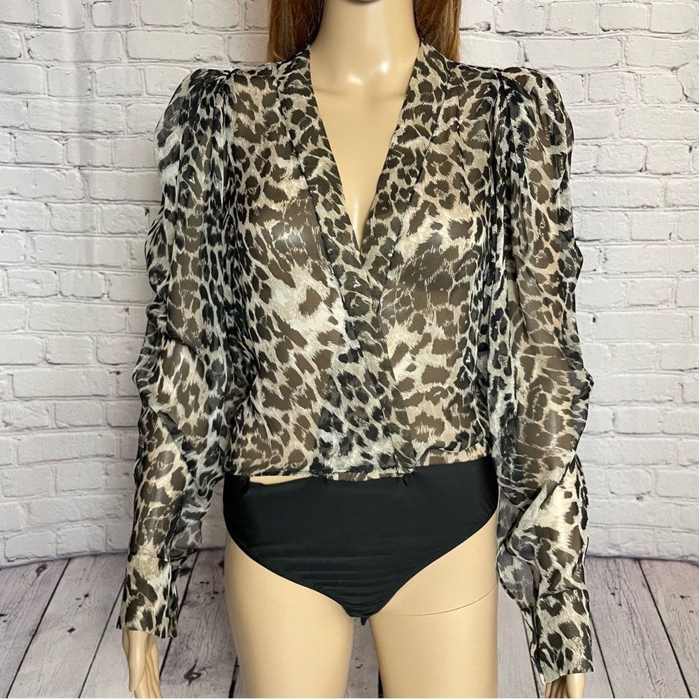 Other New Kimberly Taylor Annabelle Silk Bodysuit In Snow Leopard Size M / US 6-8 / IT 42-44 - 3 Thumbnail