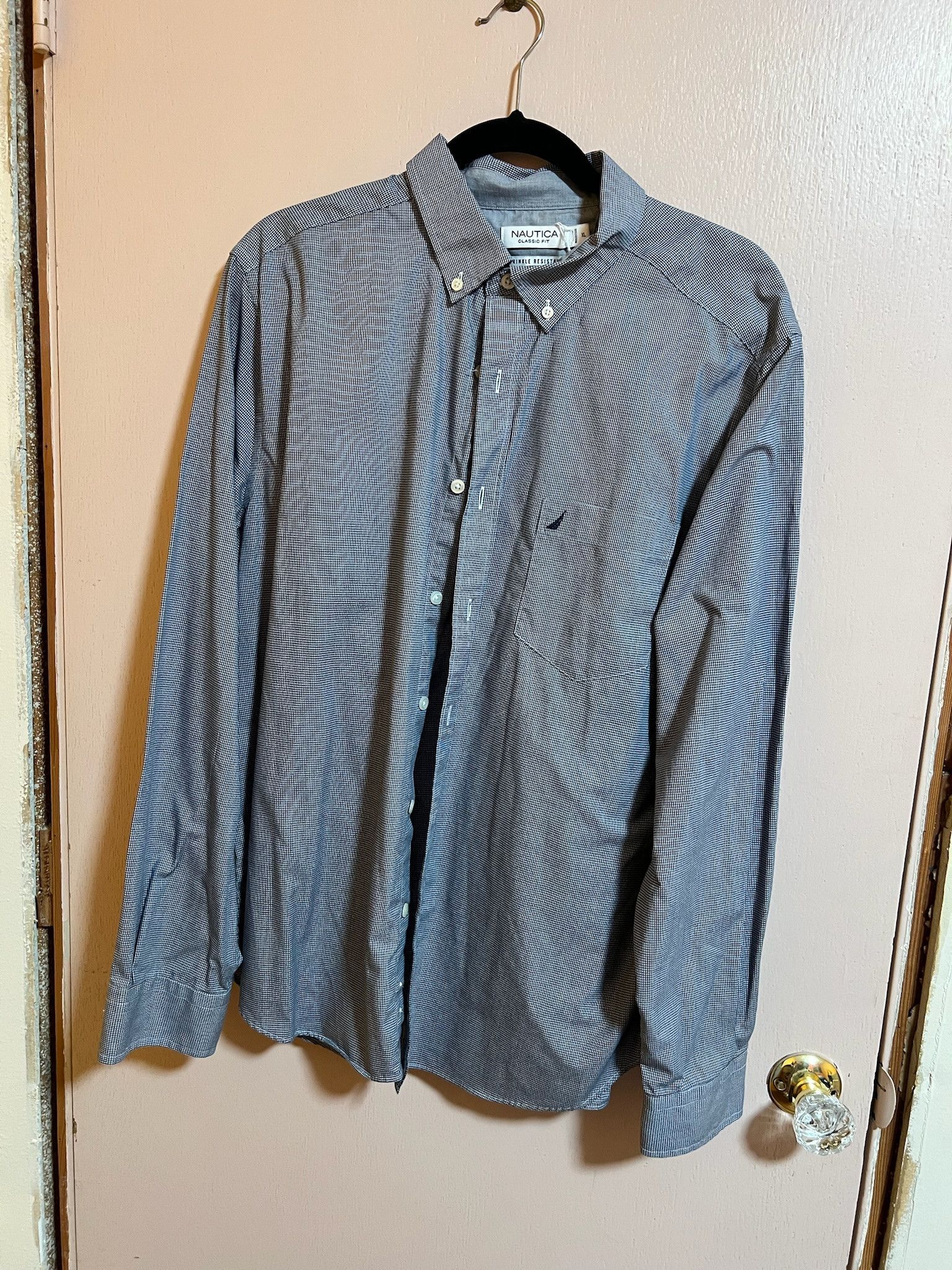Nautica White and Navy Long Sleeved Checked Button Up Size US XL / EU 56 / 4 - 2 Thumbnail