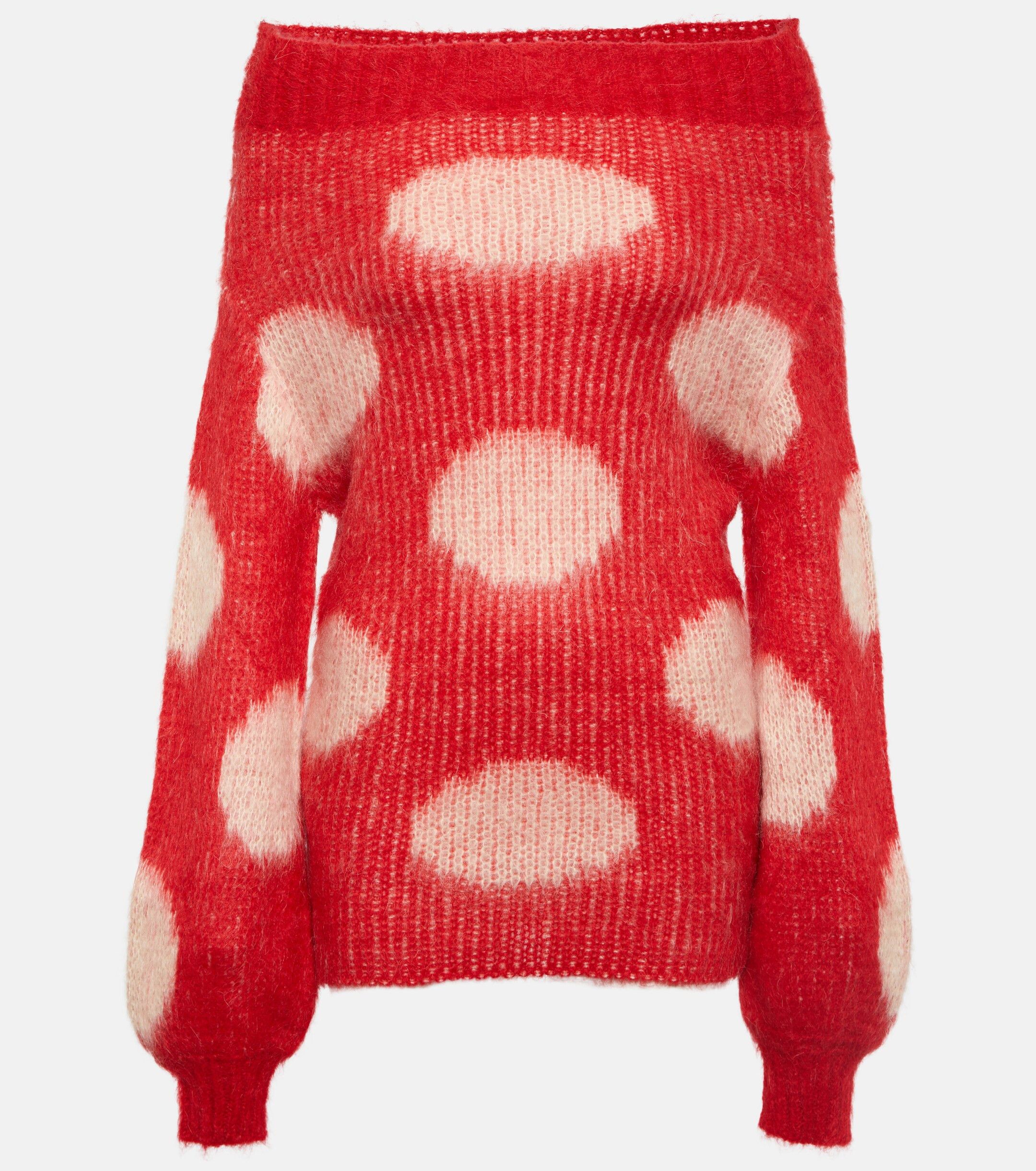 Marni o1w1db10824 Polka Dots Wool-blend Sweater in Red White Size L / US 10 / IT 46 - 1 Thumbnail