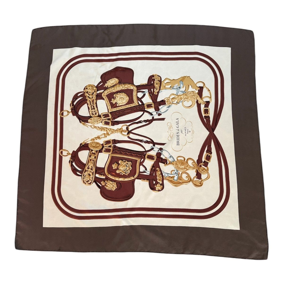 Hermes iconic Hermès silk scarf classic bridles motif in brown Size ONE SIZE - 3 Thumbnail