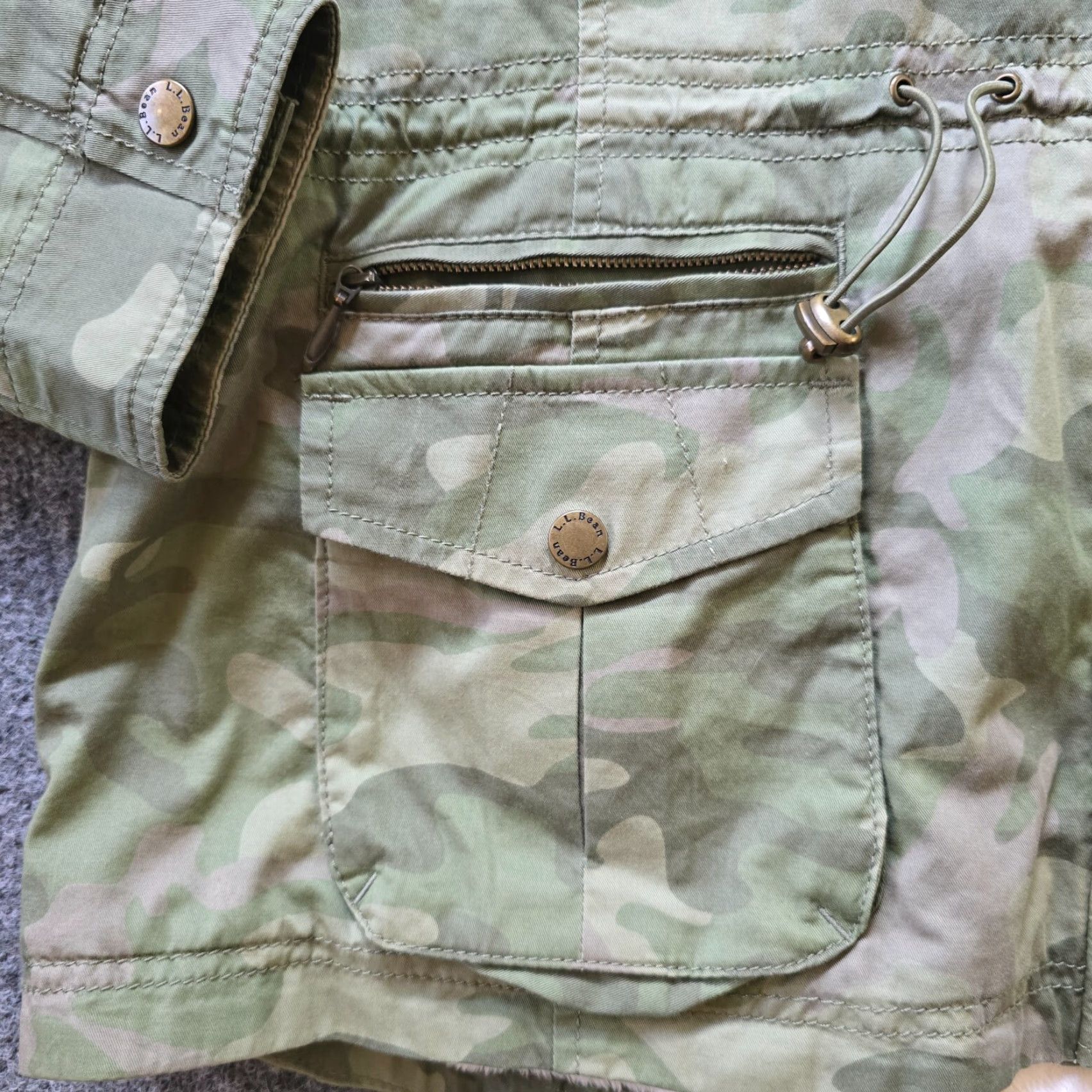 Vintage LL Bean Jacket Women Large Green Camo Pockets Fleece Lined Military Regular Fit Spring Fall Winter Field Coat Size L / US 10 / IT 46 - 4 Thumbnail