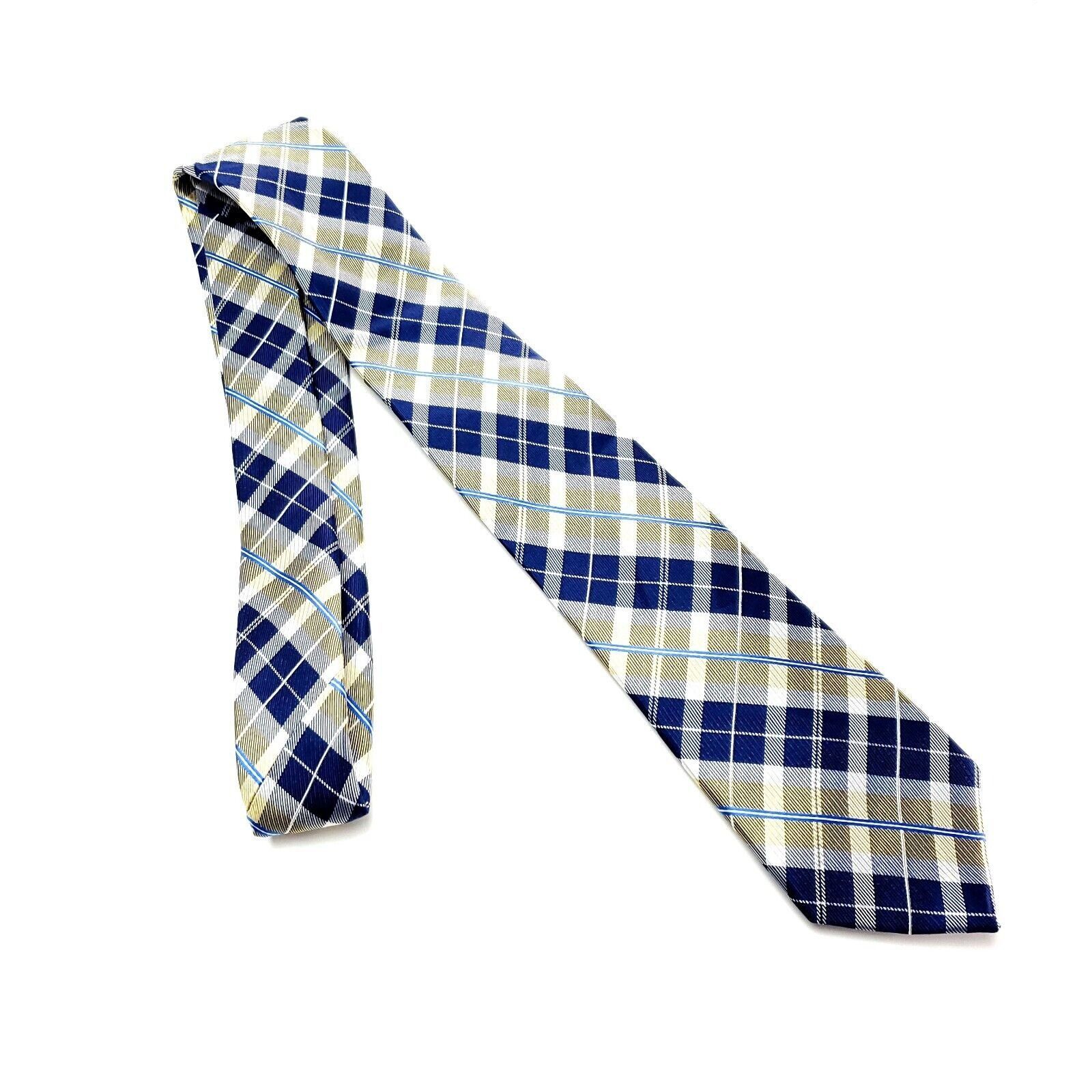 Nautica Nautica Silk Tie Print Blue Yellow Plaid Skinny Size ONE SIZE - 6 Thumbnail