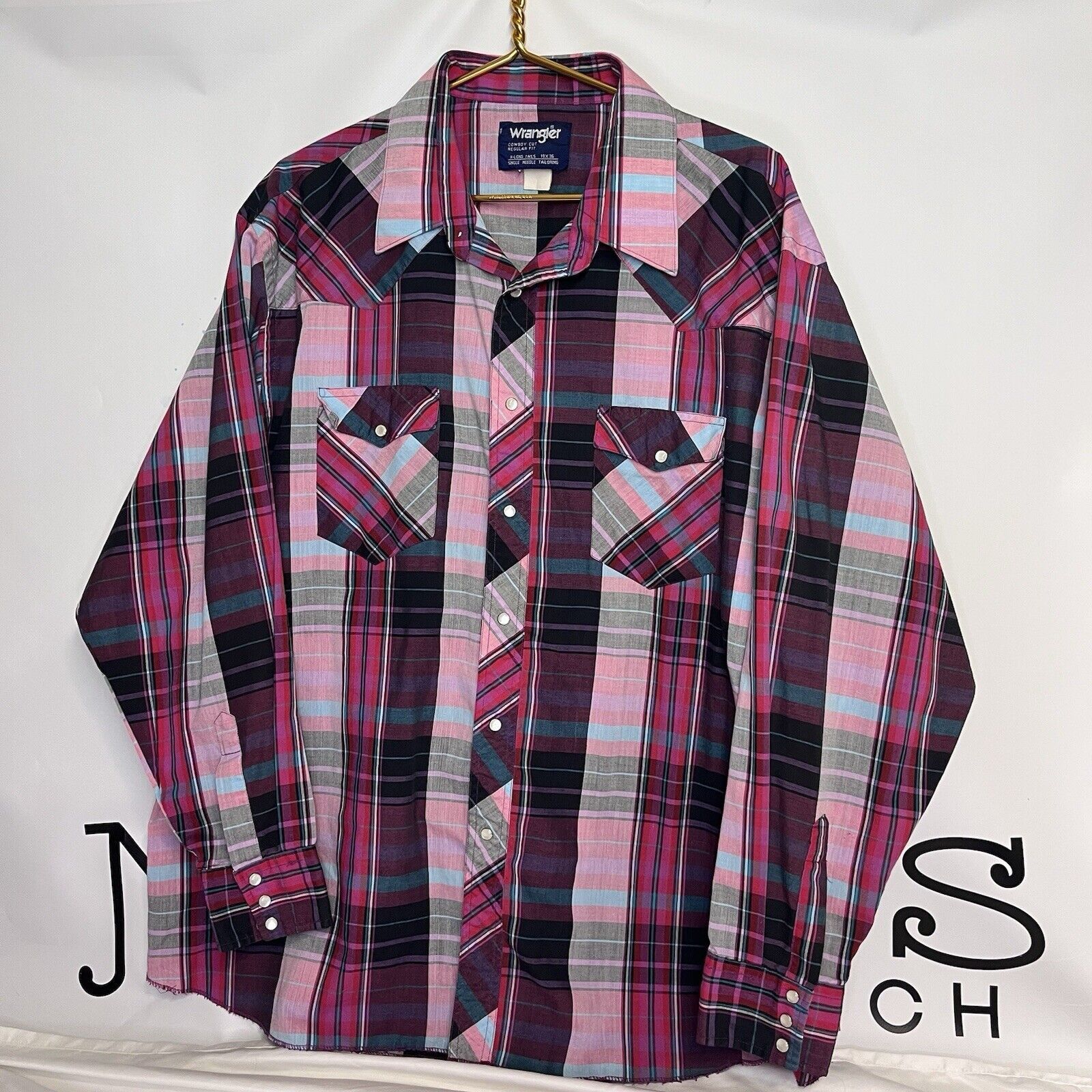 Wrangler VTG 90s Plaid Pearl Snap Western Rodeo Cowboy Cut Tail Shirt Size US XL / EU 56 / 4 - 1 Thumbnail