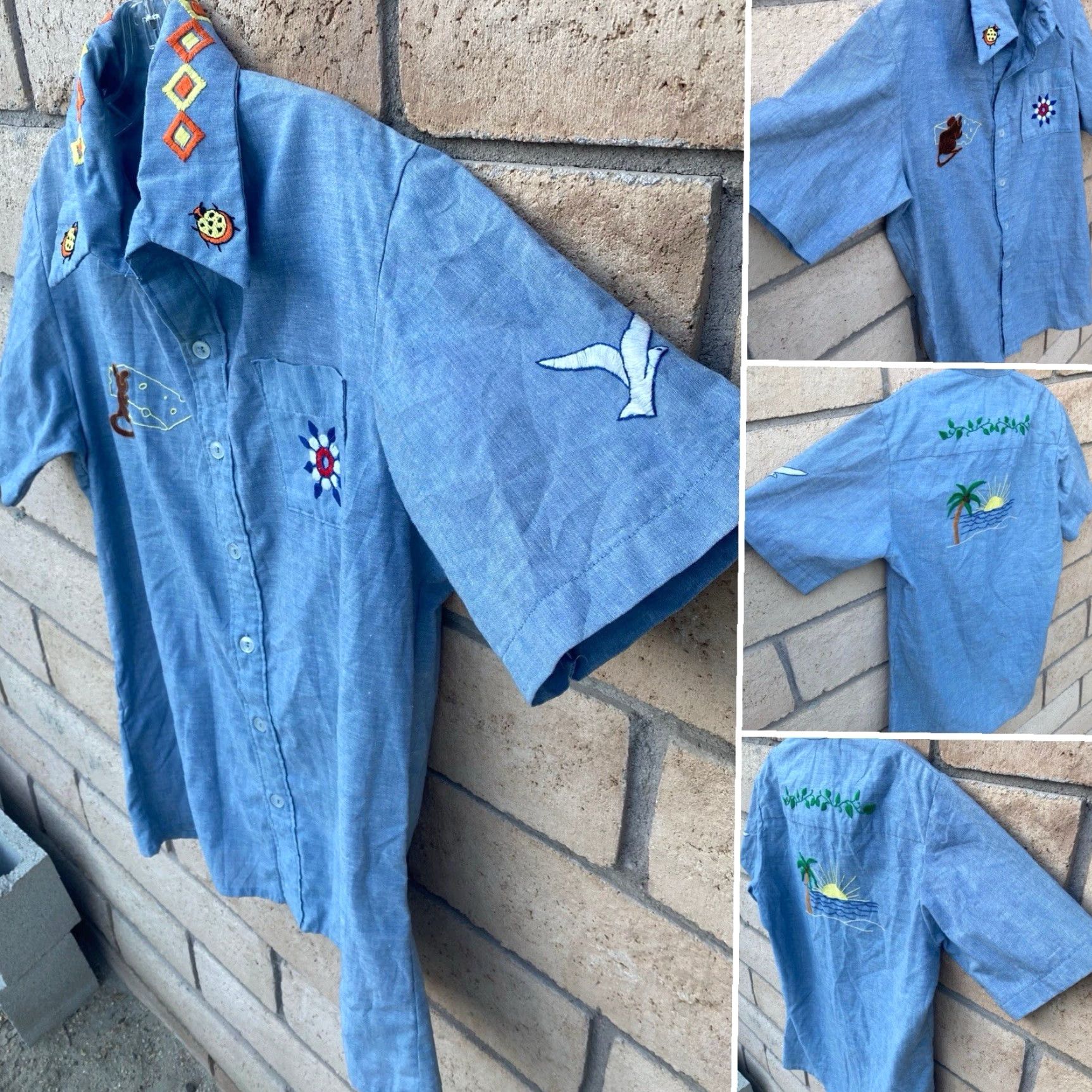 Vintage VINTAGE Western Embroidered Chambray Shirt Denim Look Western Palm Tree Mouse Etc Mens XL Blue Short Sleeve Button-Up Embroidered Accessories Size US XL / EU 56 / 4 - 4 Thumbnail