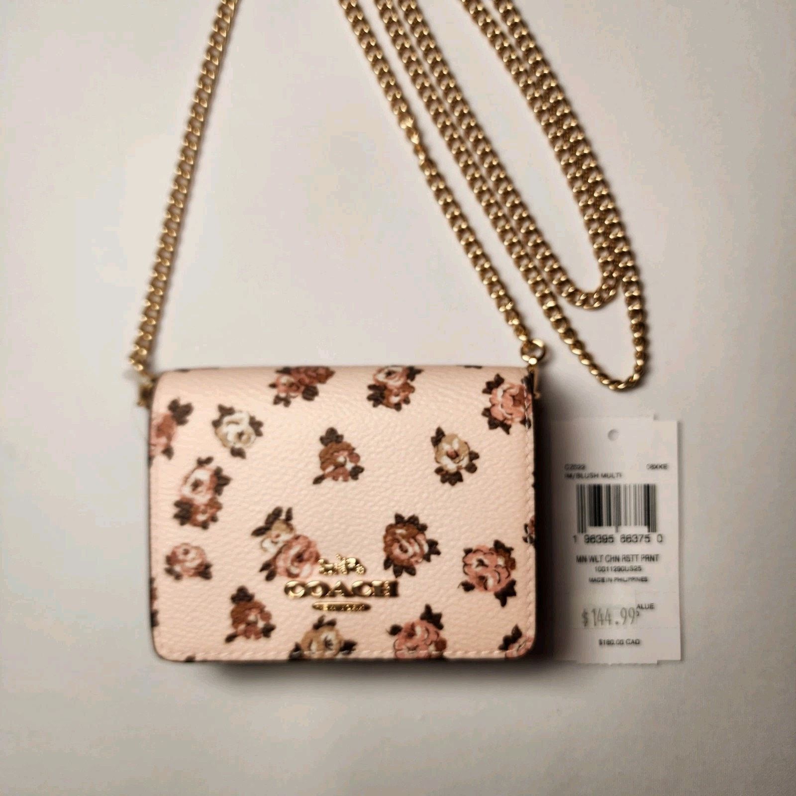 Coach COACH CZ022 Mini Leather Wallet On Chain Blush Roses Rosette Size ONE SIZE - 1 Thumbnail