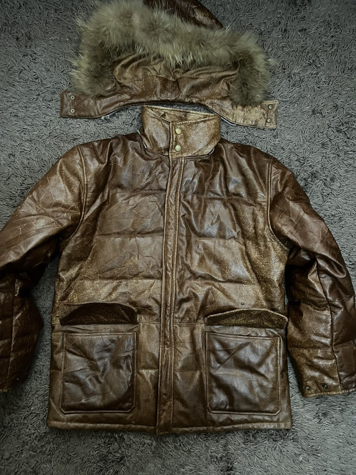 Branded Leather 1990s ROBERTO MASSINI cowhide detachable trim hood #I2 Size US M / EU 48-50 / 2 - 12 Thumbnail