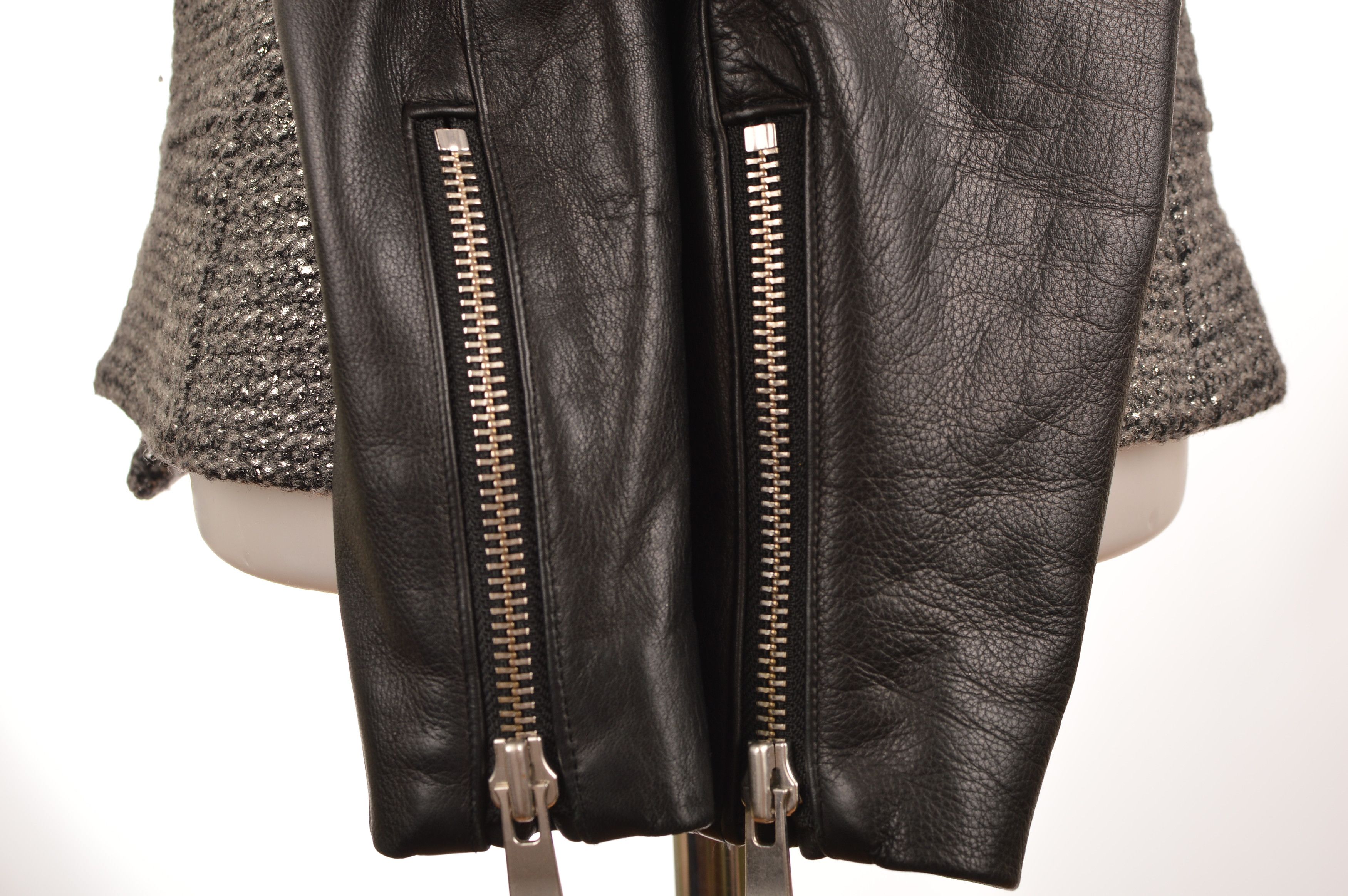 Maje Maje H12 Rumeur Wool Leather Moto Biker Jacket Size XS / US 0-2 / IT 36-38 - 4 Thumbnail