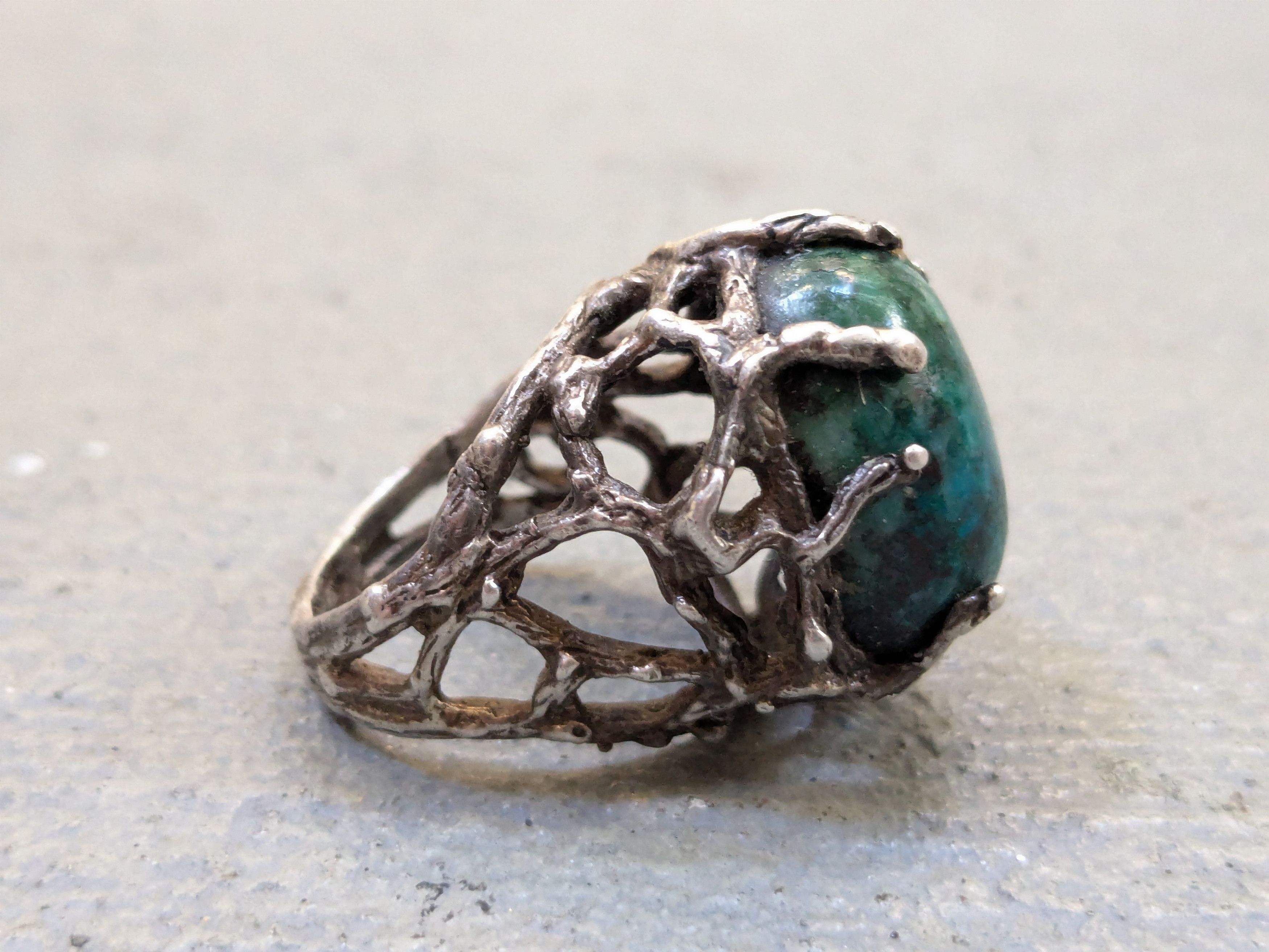 Other Vintage Sterling Silver Ring Chysocolla Brutalist Modern Size ONE SIZE - 3 Thumbnail
