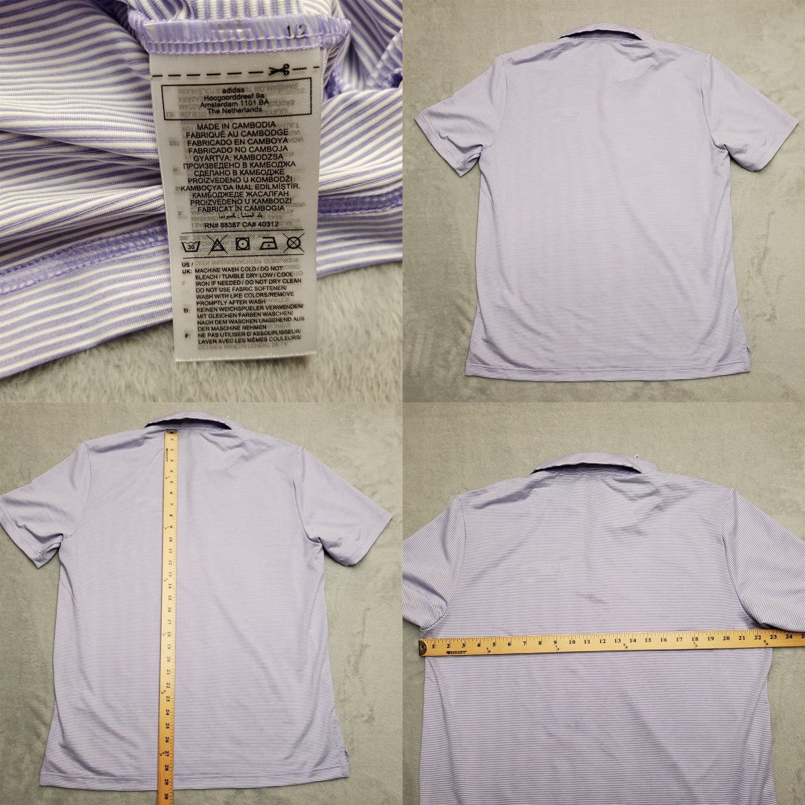 Adidas Adidas Shirt Mens L Purple Stripe Polo Polyester Performance Short Sleeve Golf Casual Men's Polo Shirt Size US L / EU 52-54 / 3 - 8 Thumbnail
