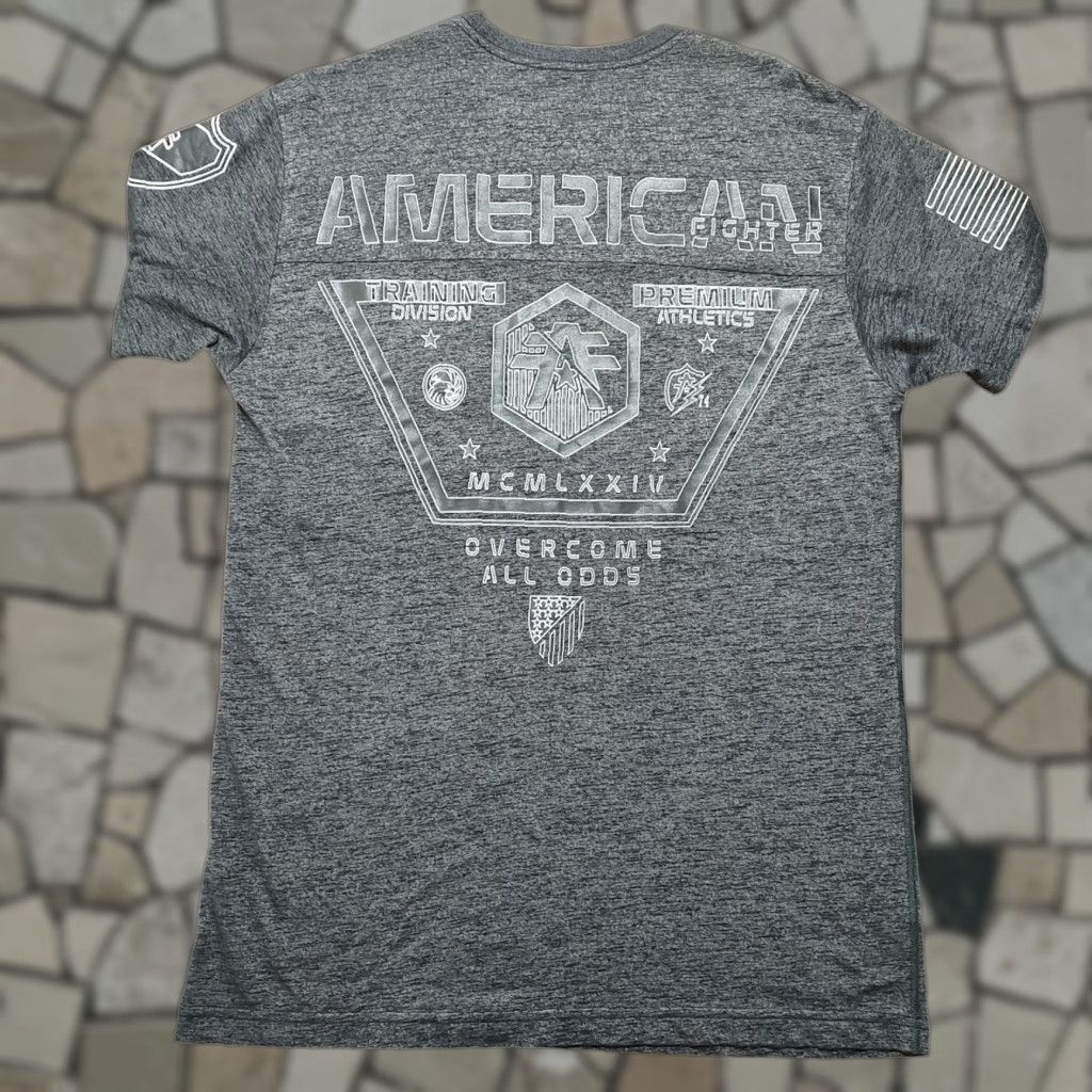 Vintage American Fighter T Shirt Mens XL Gray Logo Double-Sided Short Sleeve Crew Neck Shirt Size US XL / EU 56 / 4 - 1 Thumbnail