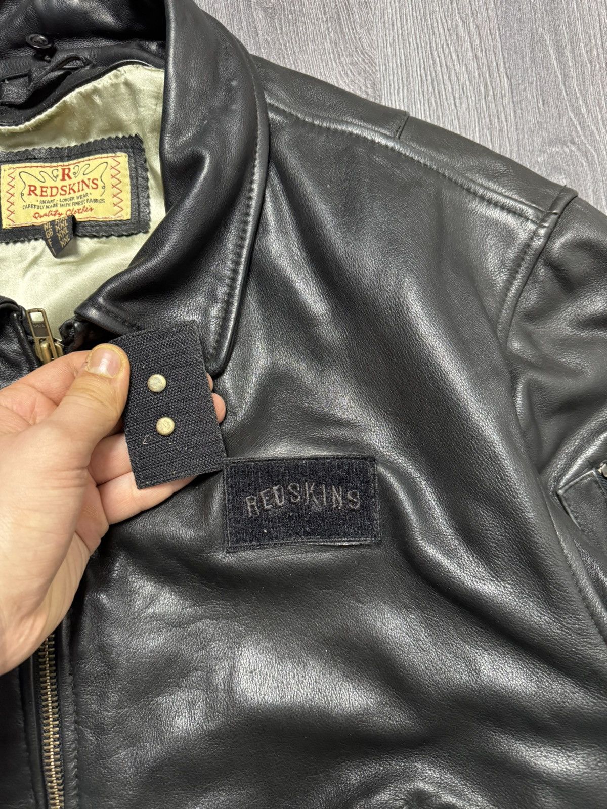 90s VINTAGE REDSKINS AVIATION LEATHER BOMBER JACKET