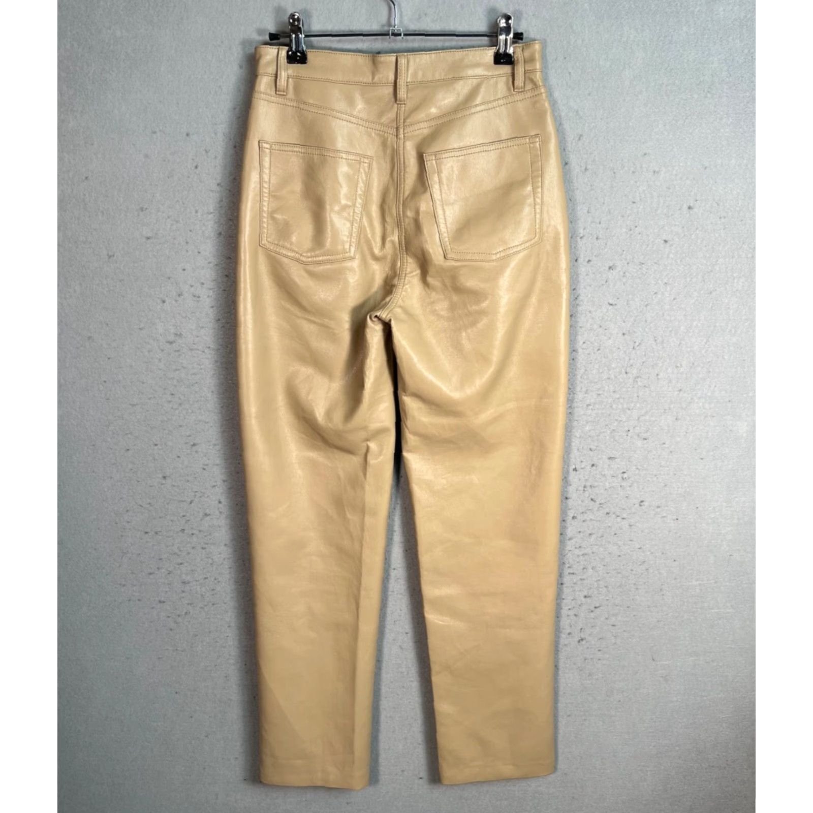 Vintage VINTAGE Wilfred Pants Women's High-Rise Beige Faux Leather Tapered Leg 2 Adult Inseam 27" Front Flat Front Ankle Style Size 26" / US 2 / IT 38 - 2 Thumbnail