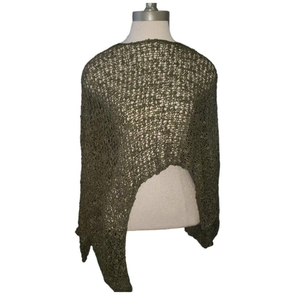 Designer CT1675 Army Green Crochet Cropped Poncho L Size L / US 10 / IT 46 - 1 Thumbnail