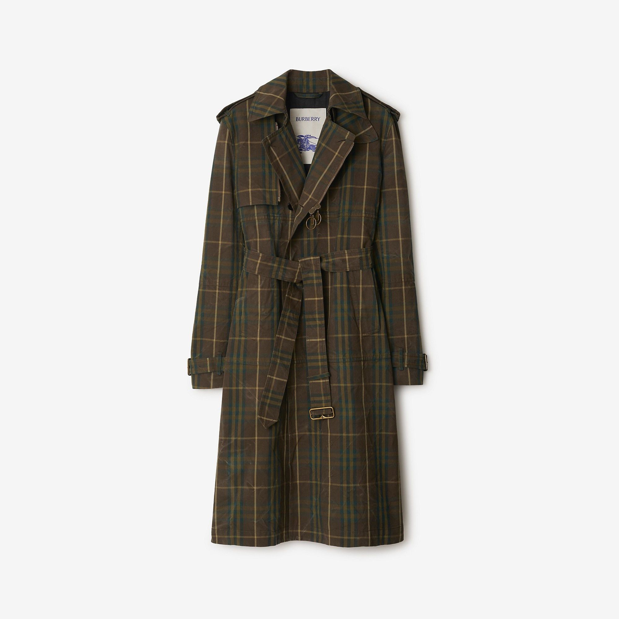 Burberry o1w1db10326 Long Check Cotton Trench Coat in Multicolor Size US M / EU 48-50 / 2 - 1 Thumbnail
