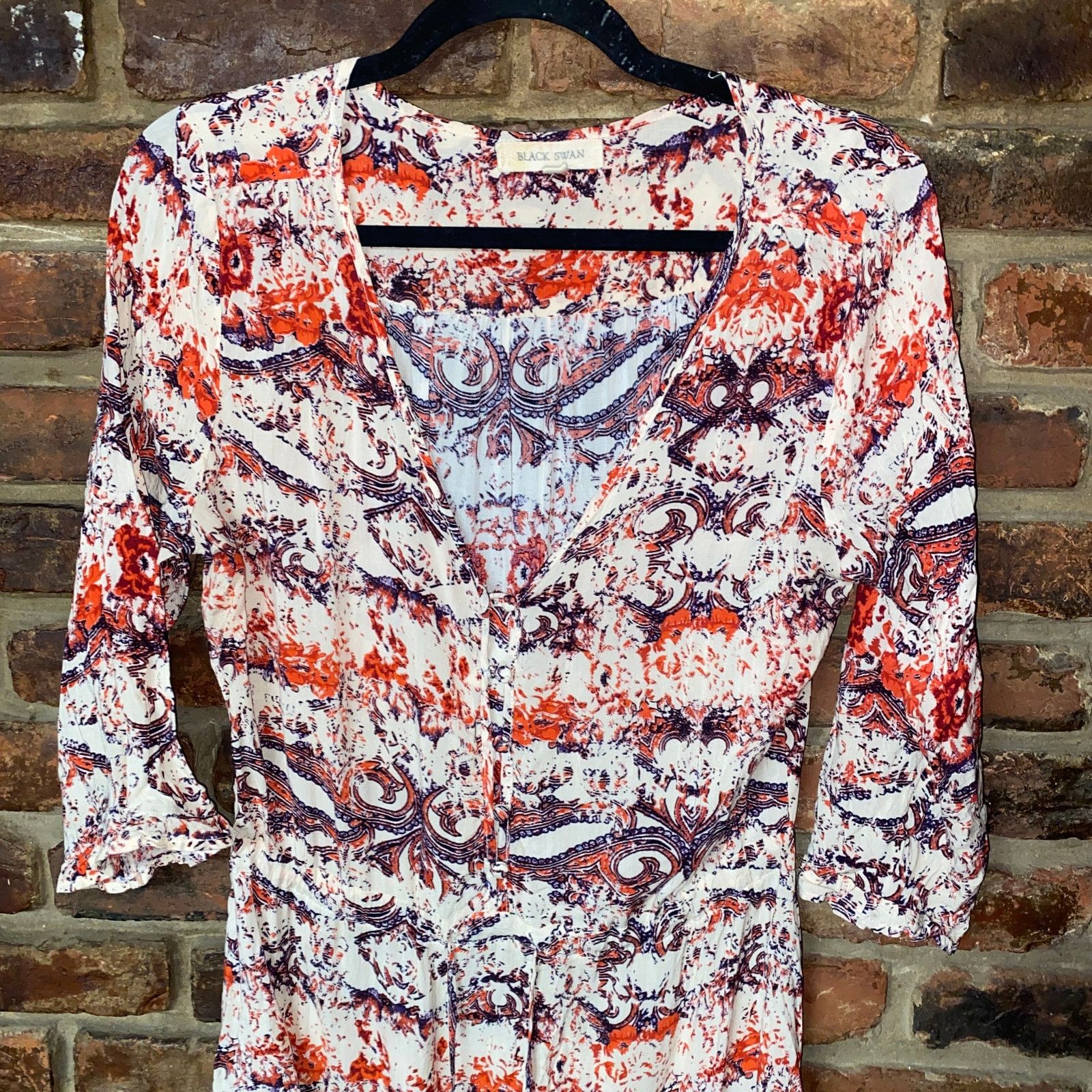 Other Black Swan Print 3/4 Sleeve Mini Tassel Tie Dress Large Size L / US 10 / IT 46 - 2 Thumbnail