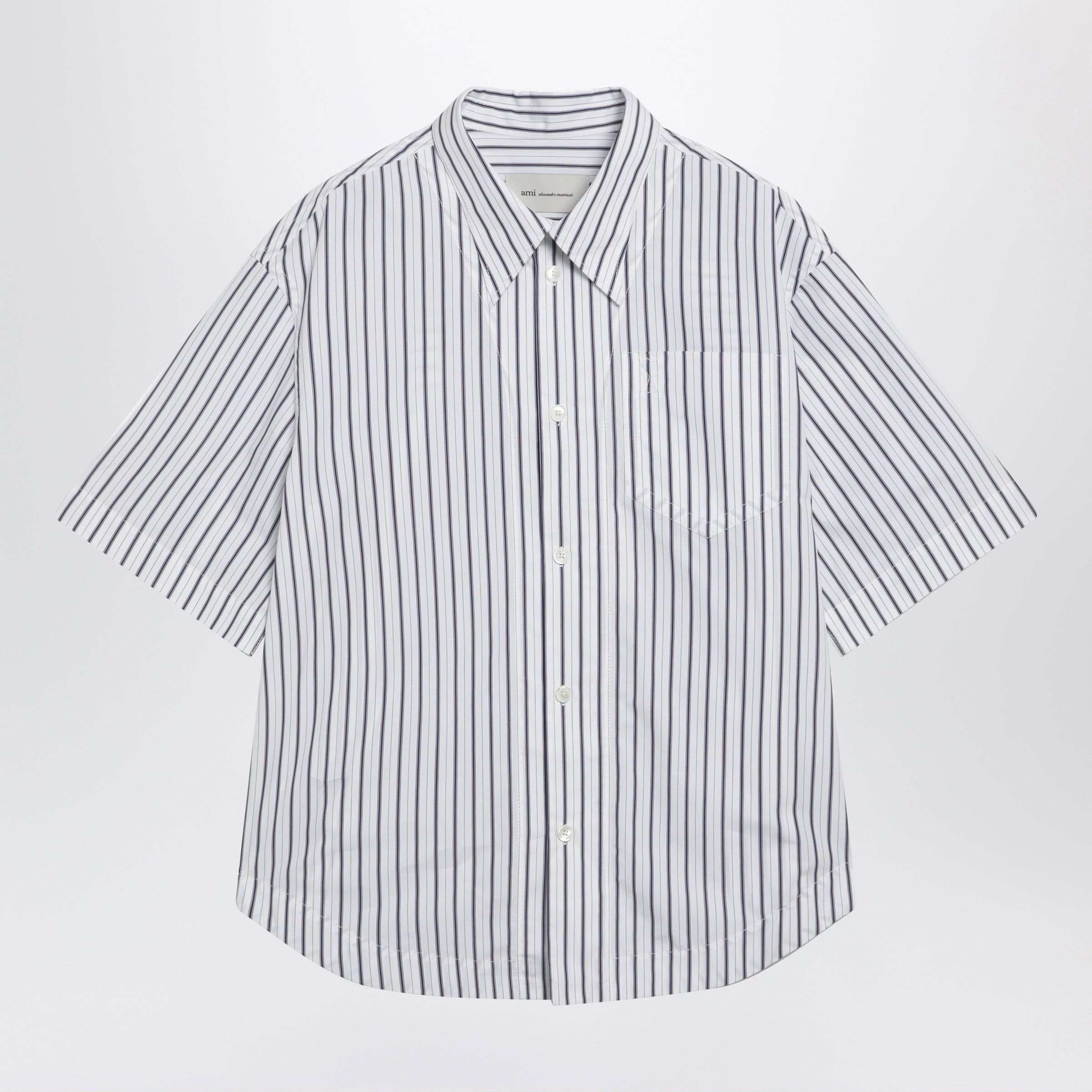 AMI Ami Paris White Striped Ami De Coeur Shirt Size US XL / EU 56 / 4 - 1 Thumbnail