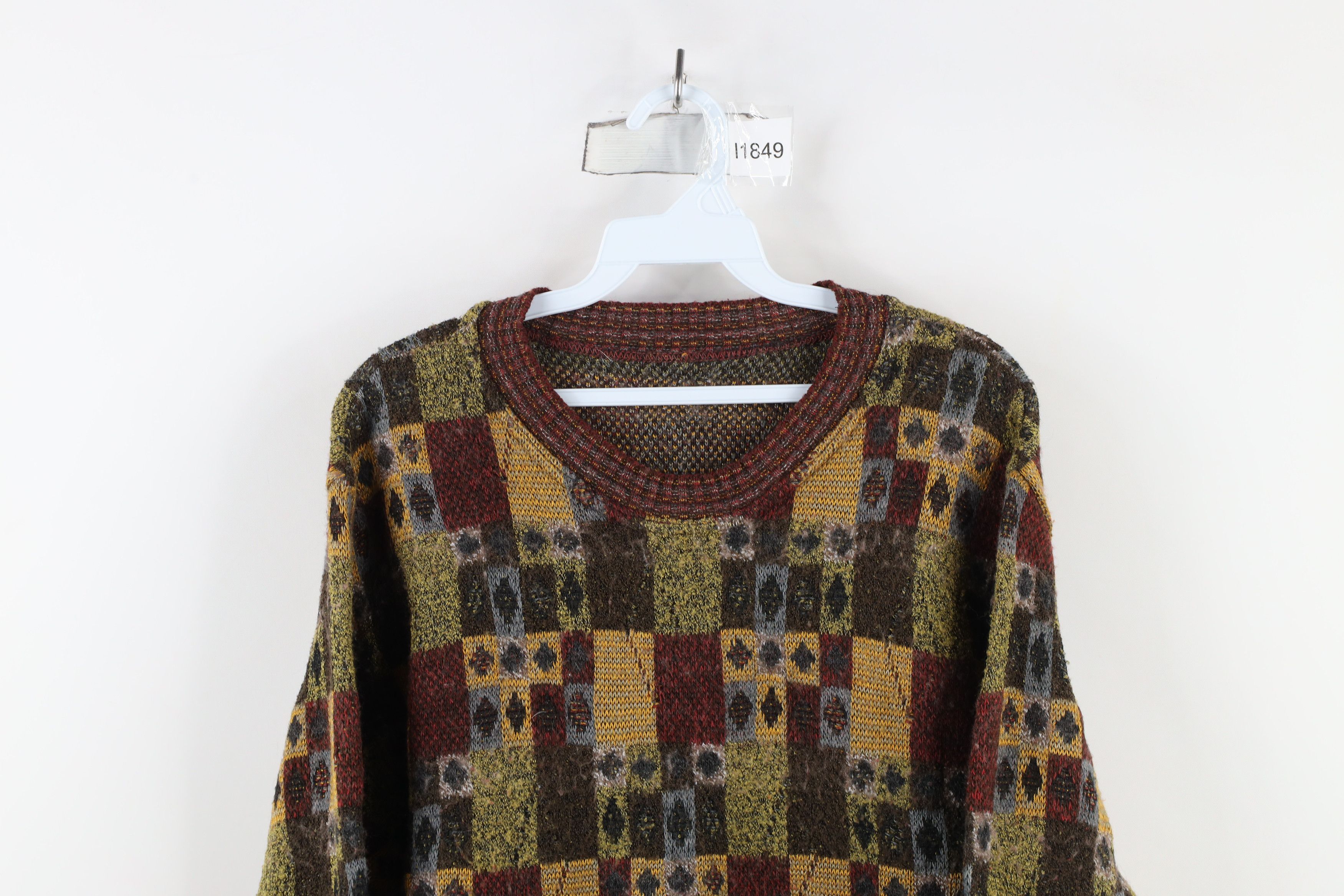 Vintage Vintage 90s Coogi Style Rainbow Checkered Knit Sweater Size US L / EU 52-54 / 3 - 2 Thumbnail