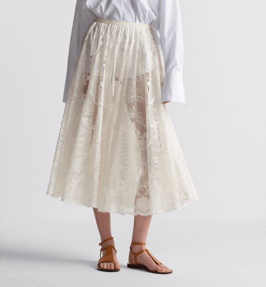 Dior o1w1db10925 441J75 Midi Skirt in White Size 26" / US 2 / IT 38 - 6 Thumbnail
