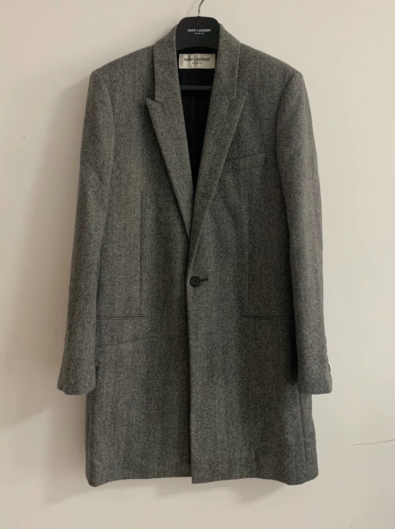 Yves Saint Laurent Saint Laruent 17 FW grey herringbone sword collar coat 2502 Size US M / EU 48-50 / 2 - 1 Thumbnail