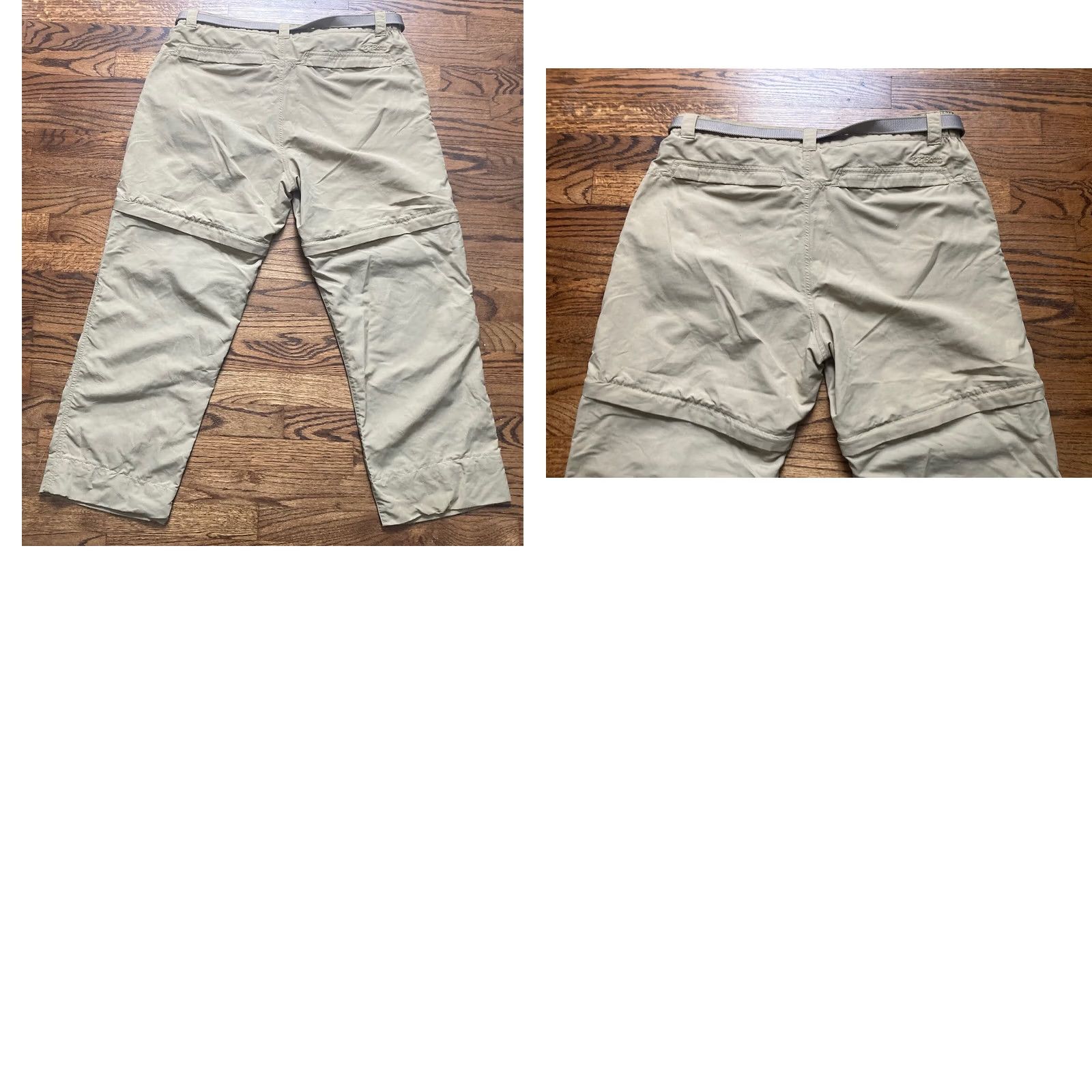 Vintage L.L. Bean Mens Large Beige Convertible Lightweight Hiking Pants Belted Zip Off Khakis Travel Workwear Casual Size US 33 - 8 Thumbnail