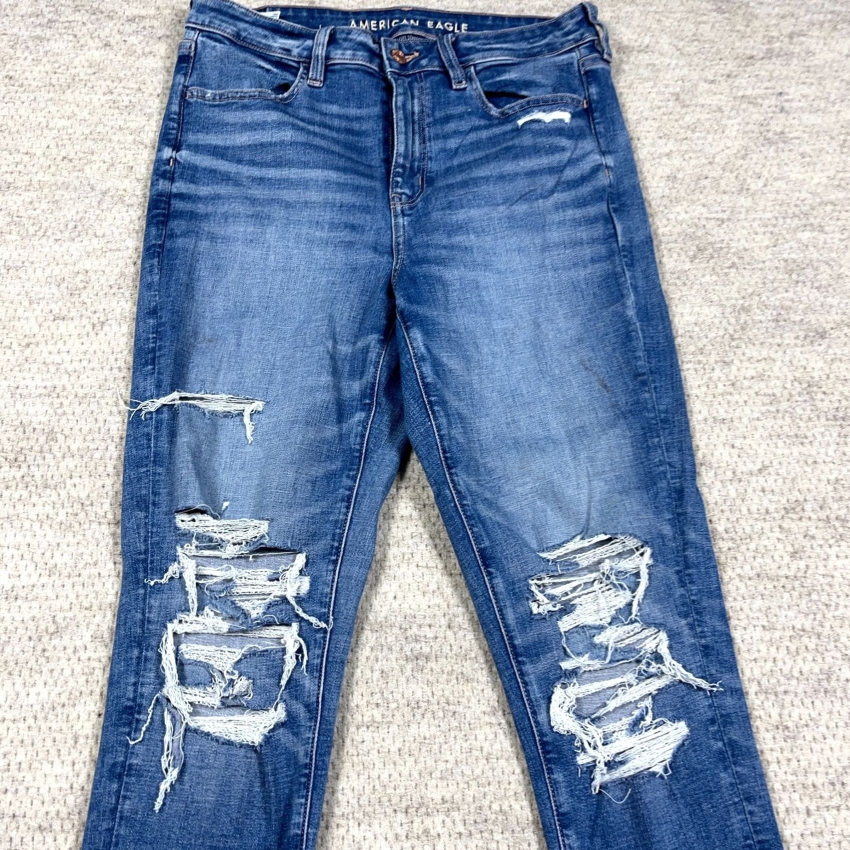 American Eagle Outfitters American Eagle Outfitters Jegging Jeans 10 Denim High Rise 5-Pocket Distressed Blue Women Jeans Mens Women? Size 32" / US 10 / IT 46 - 6 Thumbnail