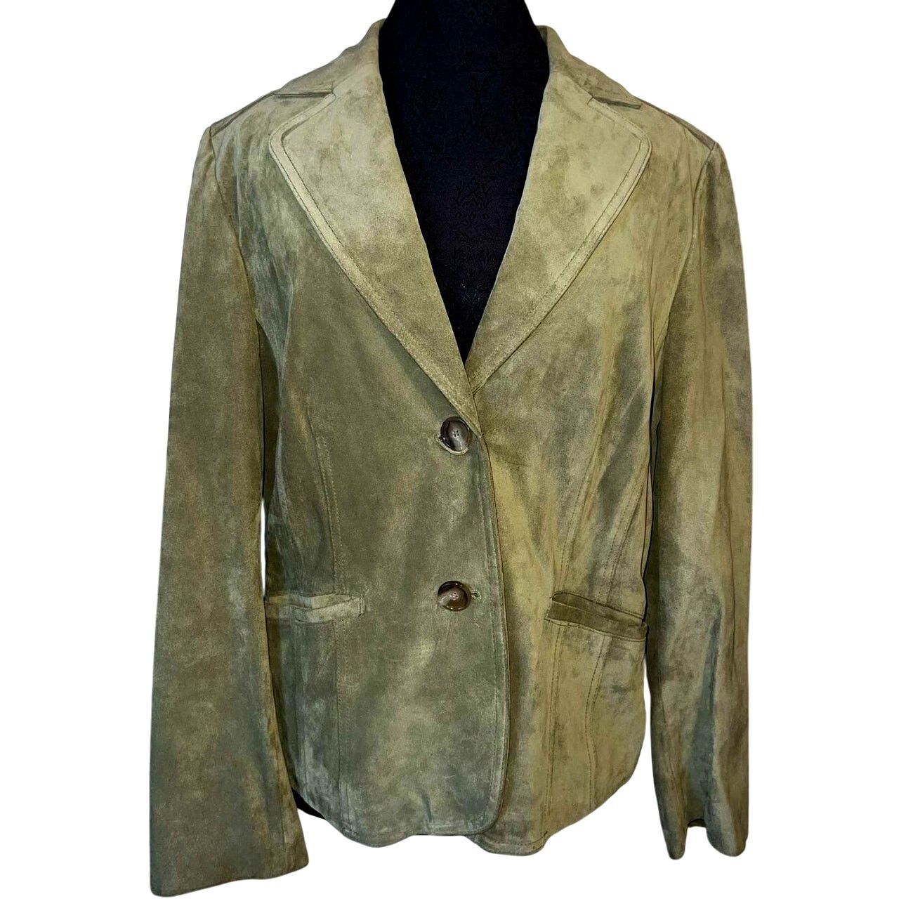 Ann Taylor Ann Taylor Women's Olive Green Suede Leather Blazer - Size L Size L / US 10 / IT 46 - 1 Thumbnail