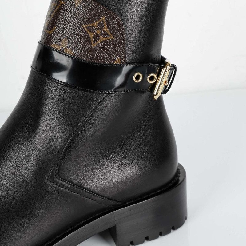 Louis Vuitton Louis Vuitton Black Leather Ankle Boots with Metal Buckle - Size US 6.5 / EU 39-40 - 4 Thumbnail